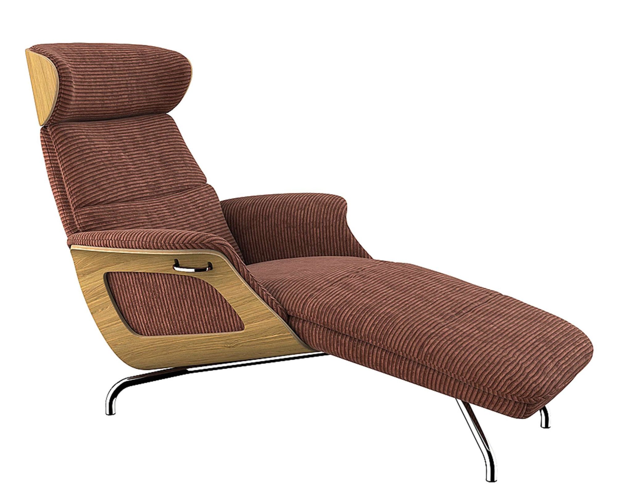 FLEXLUX Loungestoel Clement chaise longue, relaxstoel, ligstoel Rug- en hoofdsteunverstelling, armleuning, geolied eiken, voet van aluminium
