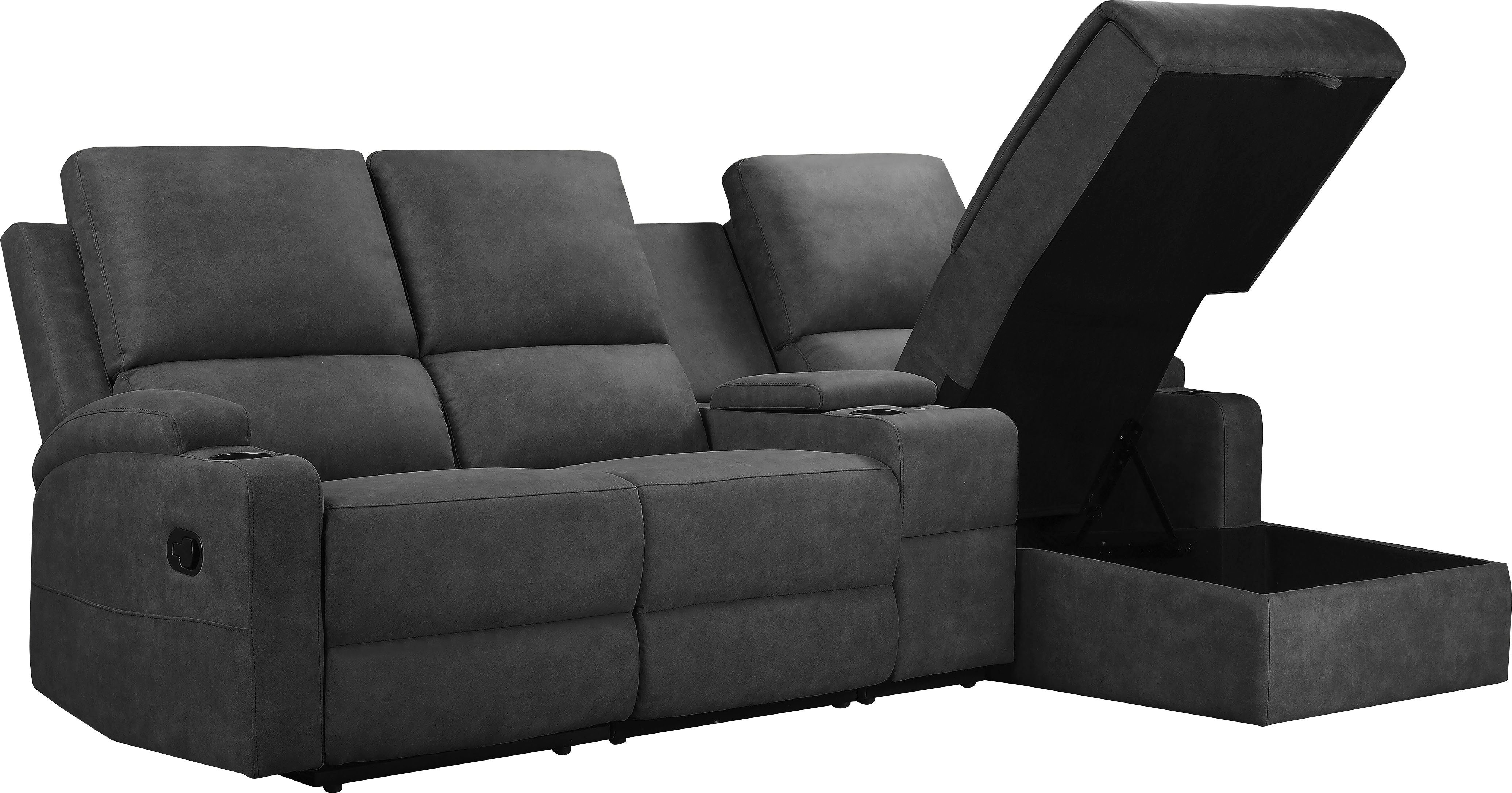Home affaire Hoekbank Napori multimediabank, 3 bioscoopstoelen XXL, L-model, Bioscoopbank met relaxfunctie, bekerhouder, opbergvak en opbergbox