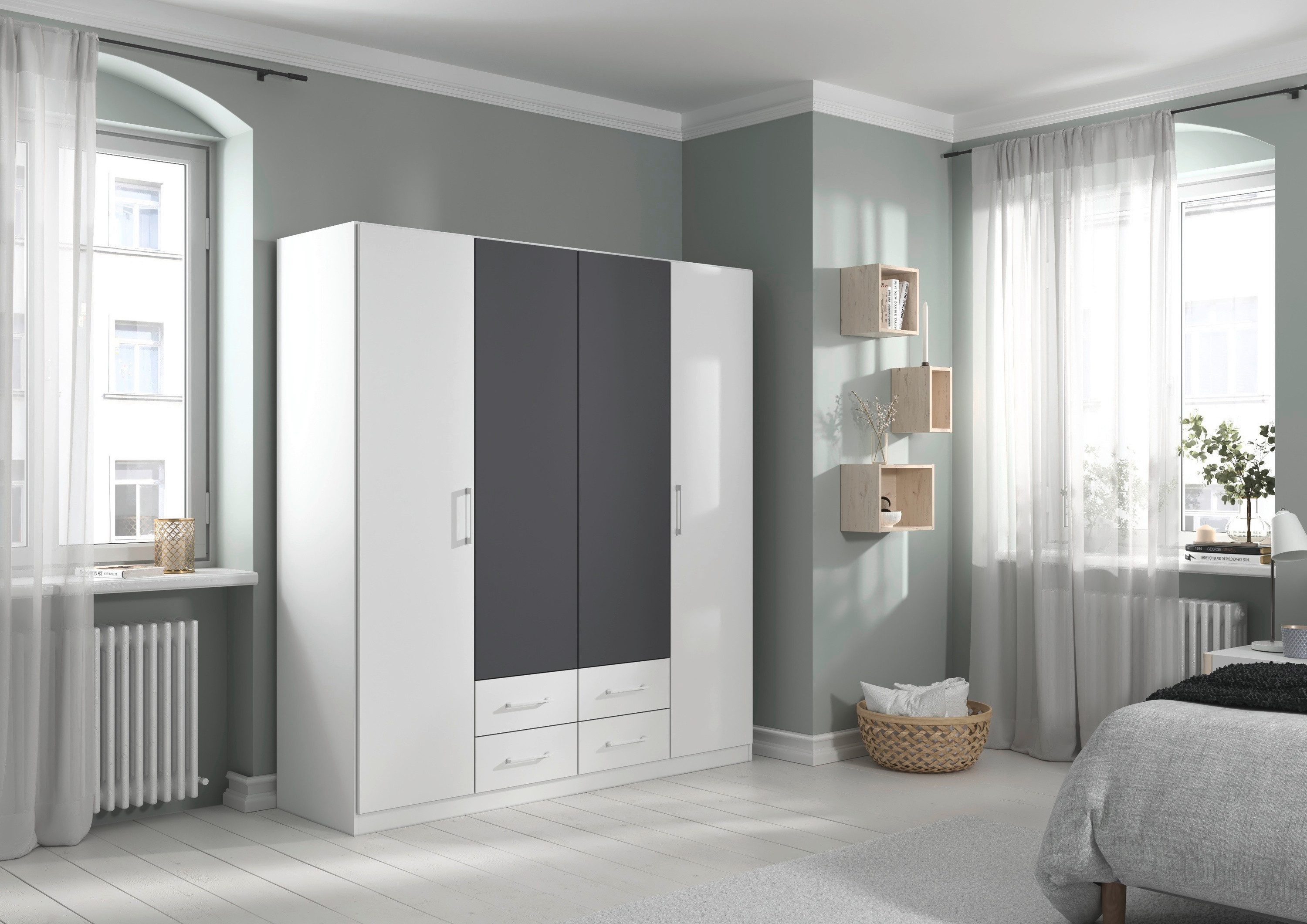 rauch Draaideurkast Kledingkast garderobe KREFELD optioneel met spiegel met 3 greepvarianten, incl. praktische lades made in germany