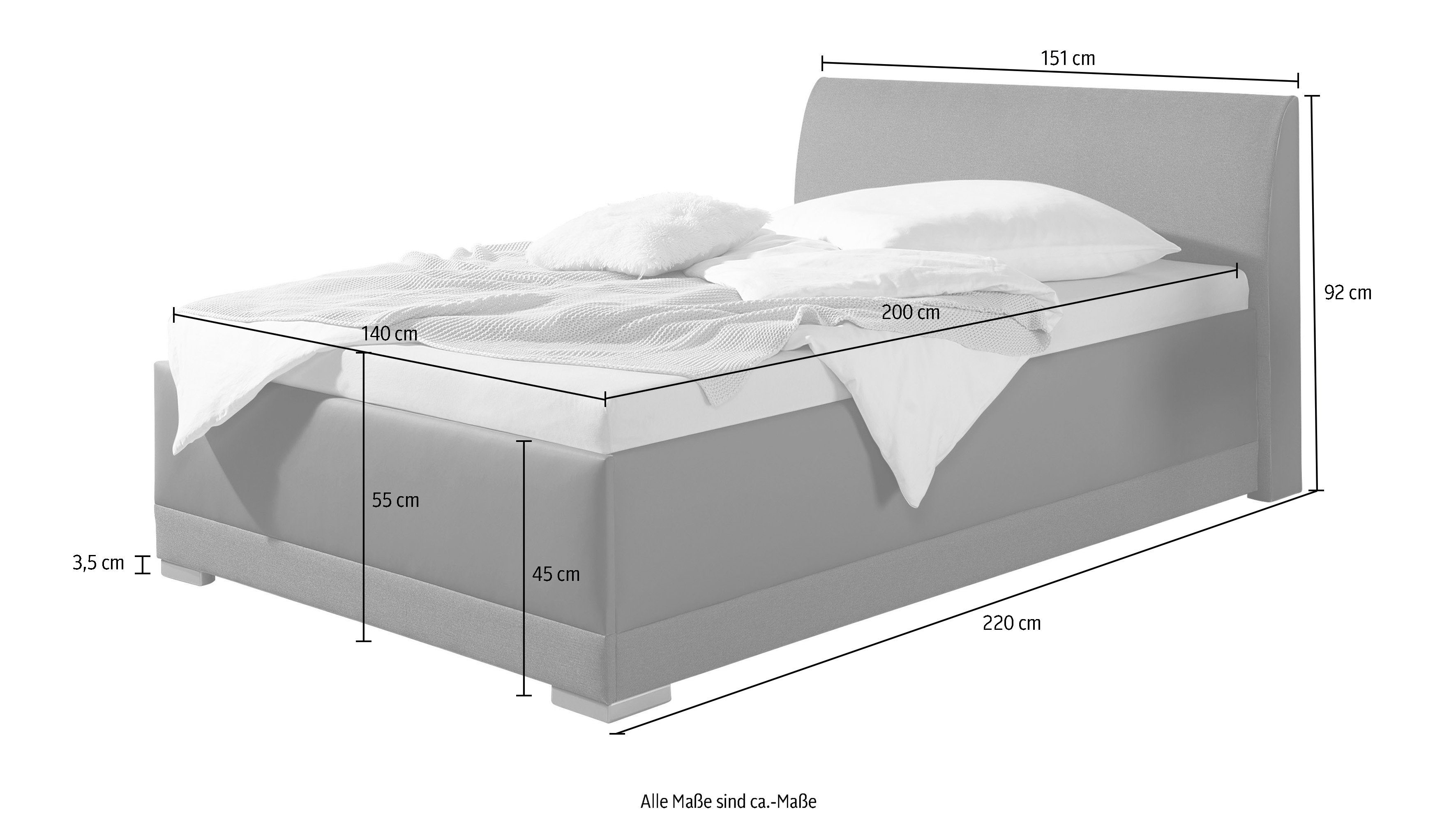 Maintal Gestoffeerd bed Makana met bedlade, ook beschikbaar in h4