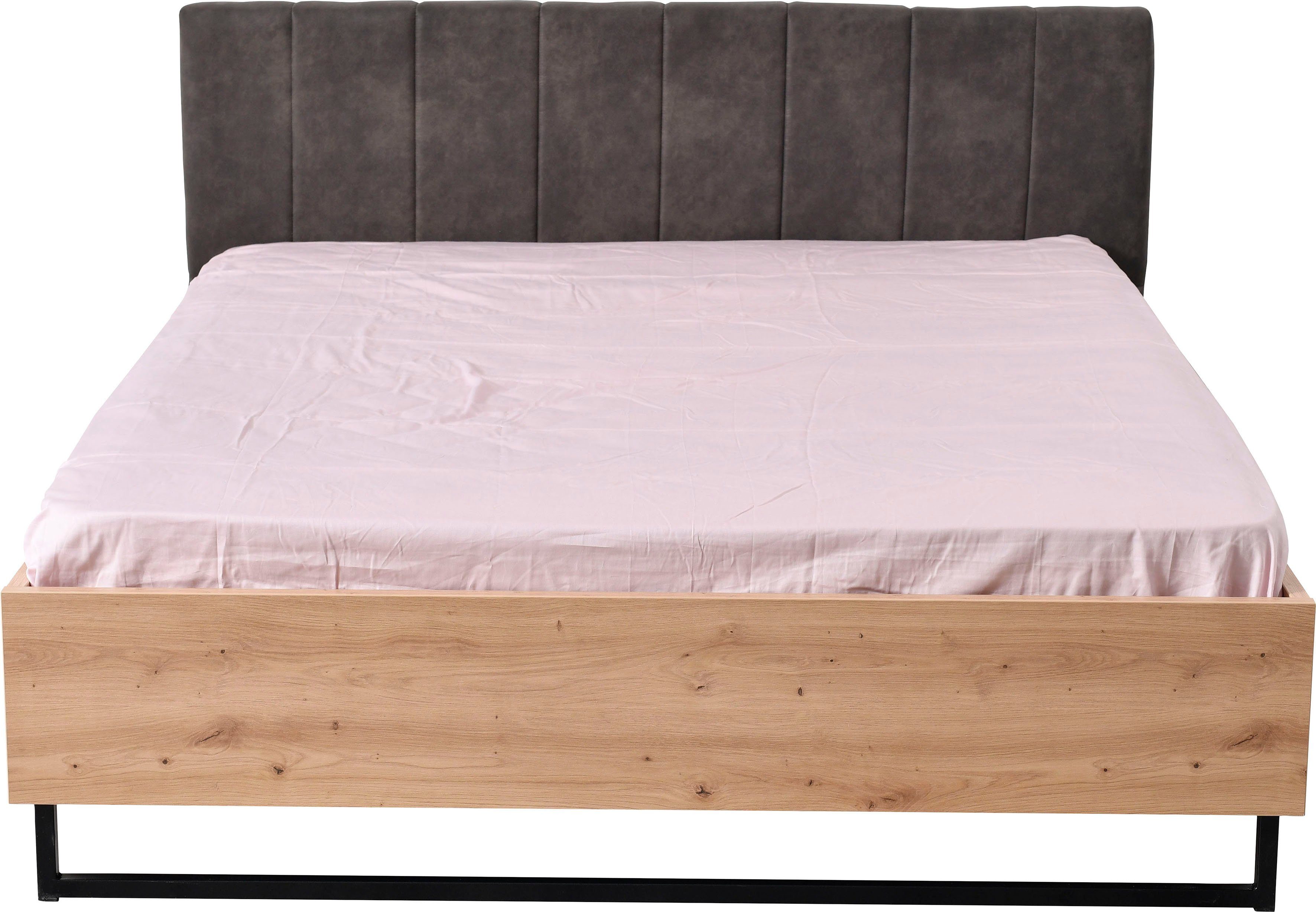 INOSIGN Bedframe Sardinië, FSC-gecertificeerd houtmateriaal met gepolsterde hoofdeinde, metalen voet in schaatsvorm, 160 of 180x200 cm