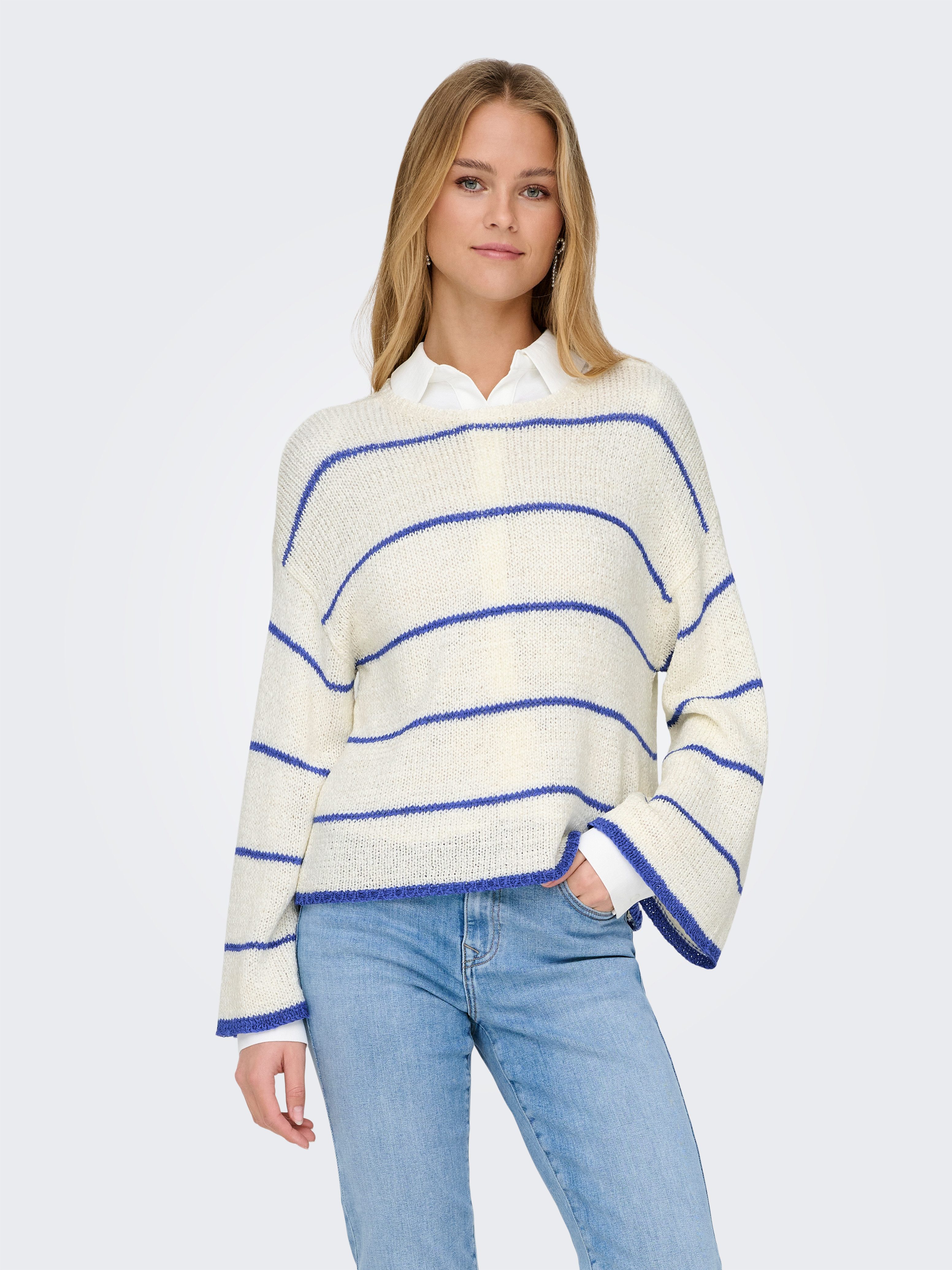 Only Trui met ronde hals ONLGEENA 7/8 STRIPE O-NECK KNT NCA