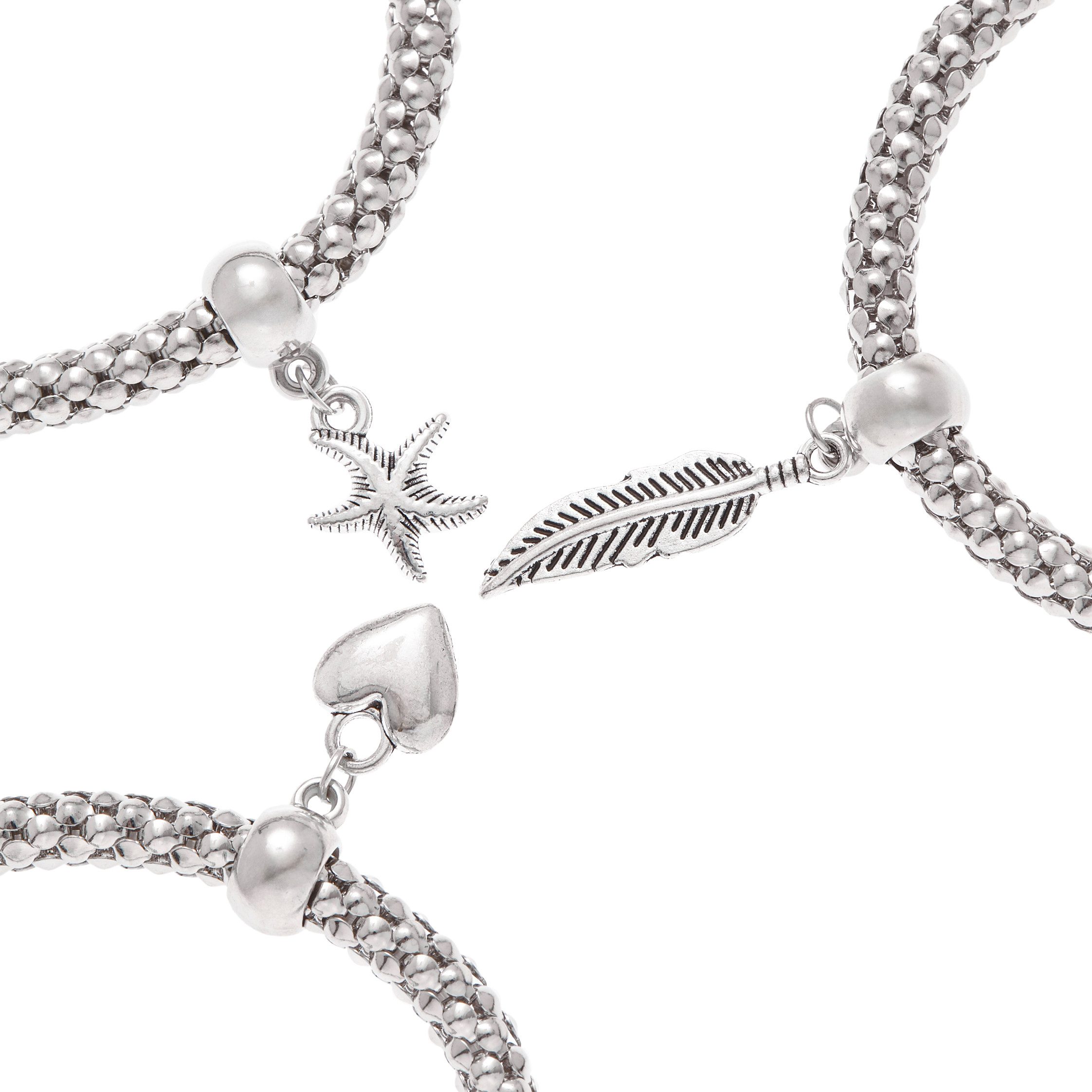 Lascana Armbandset elastisch, armbanden met hanger, hart, ster, veer, armbanden set