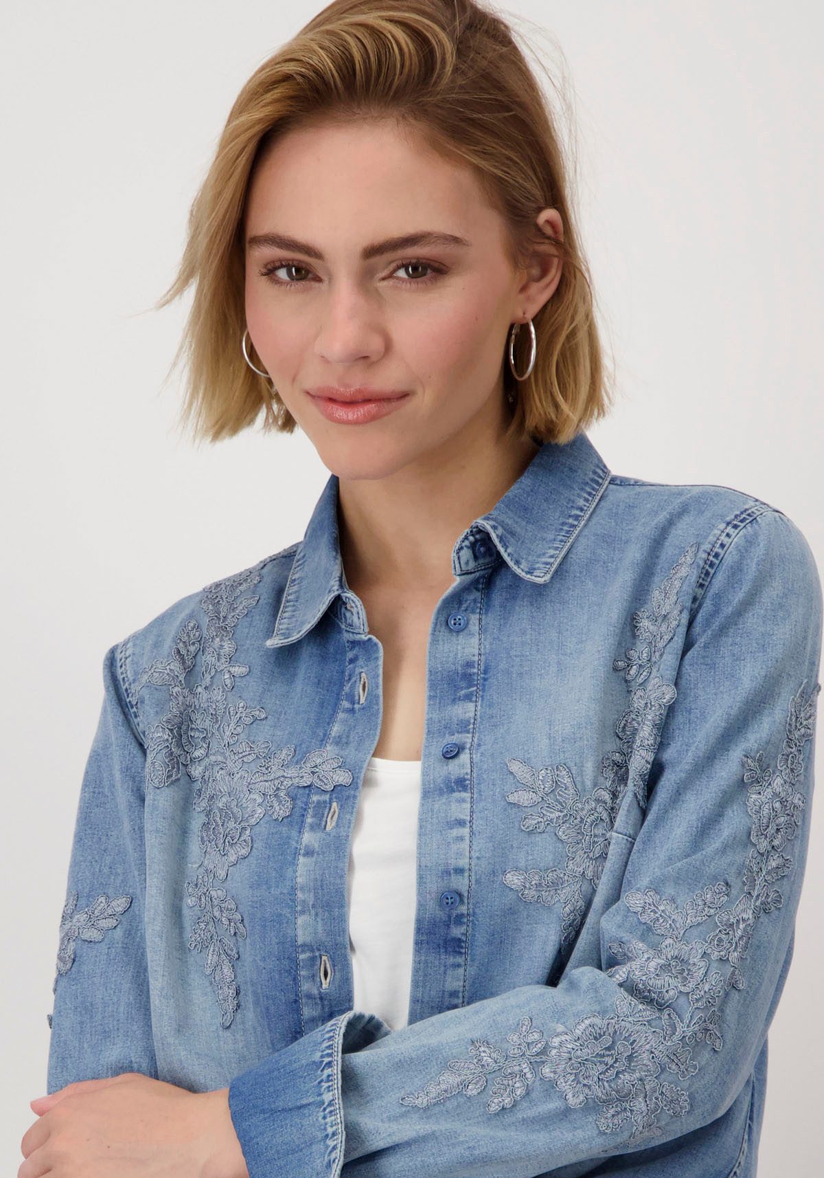 Monari Jeans blouse Blouse jeans met kant