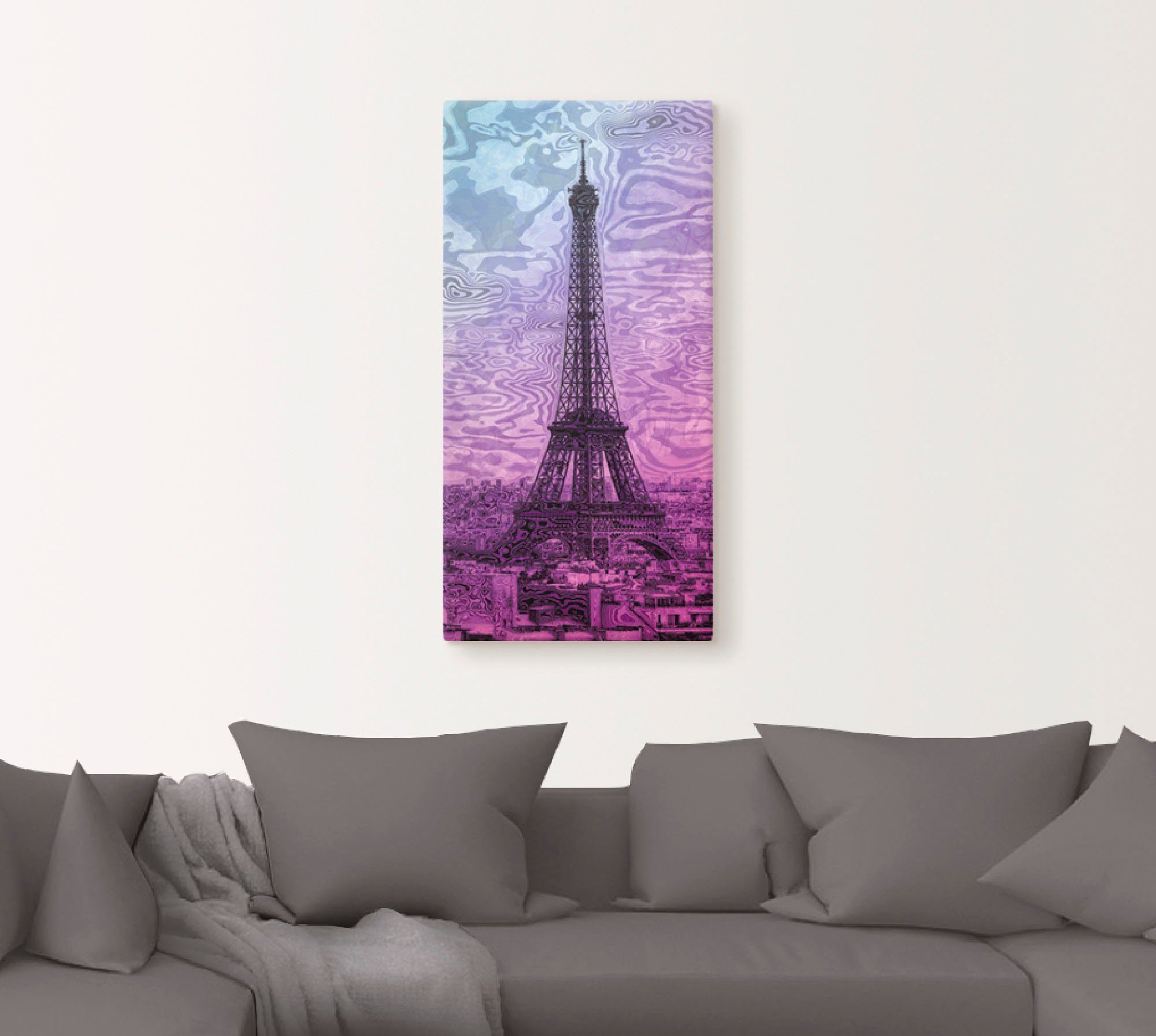 Artland Artprint Parijs Eiffeltoren paars/blauw als artprint van aluminium, artprint voor buiten, artprint op linnen in verschillende maten