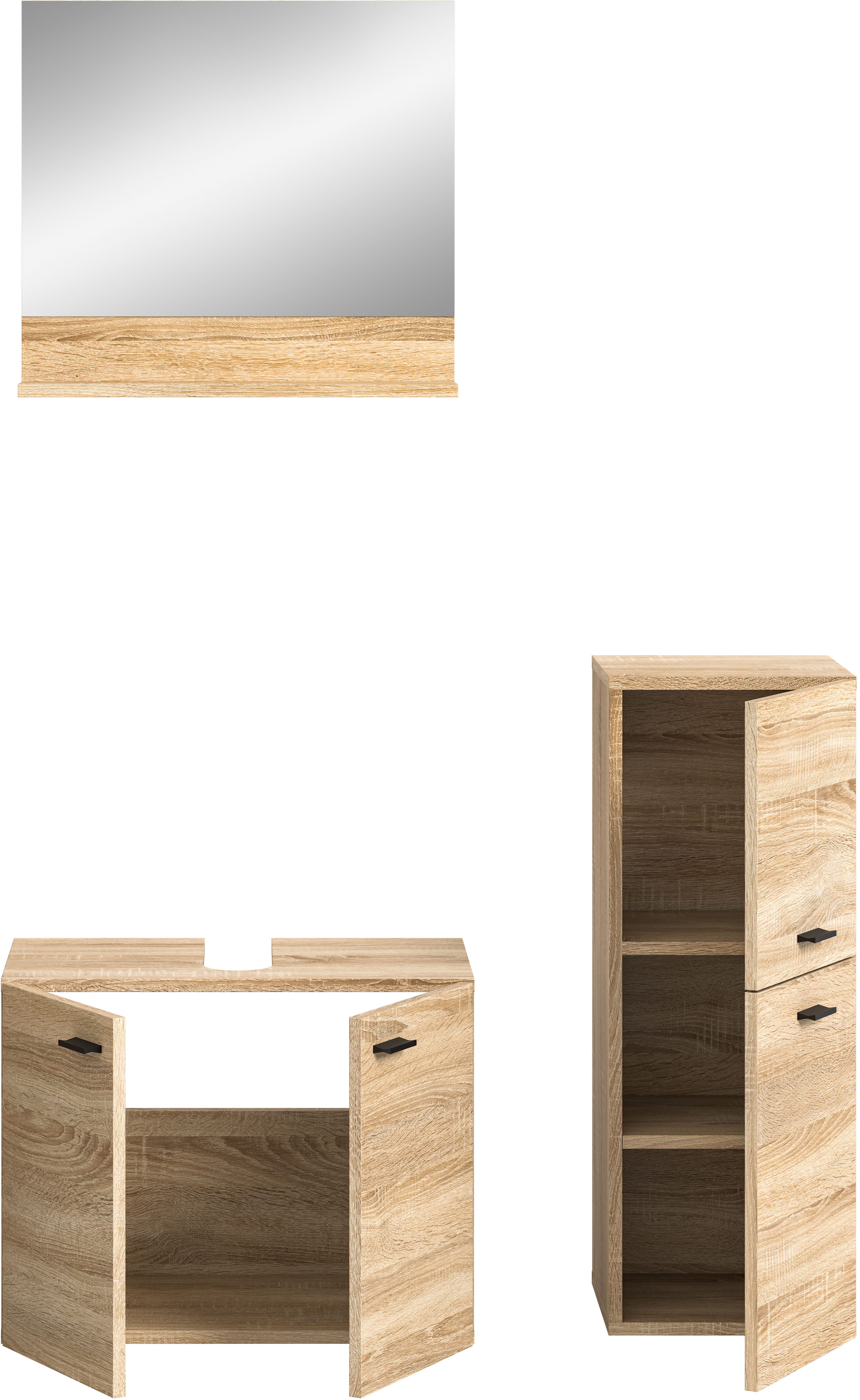 welltime Badmeubelset Tampa, breedte 102cm, 3-delig Wastafelonderkast, spiegel, halfhoge kast (3 stuks)