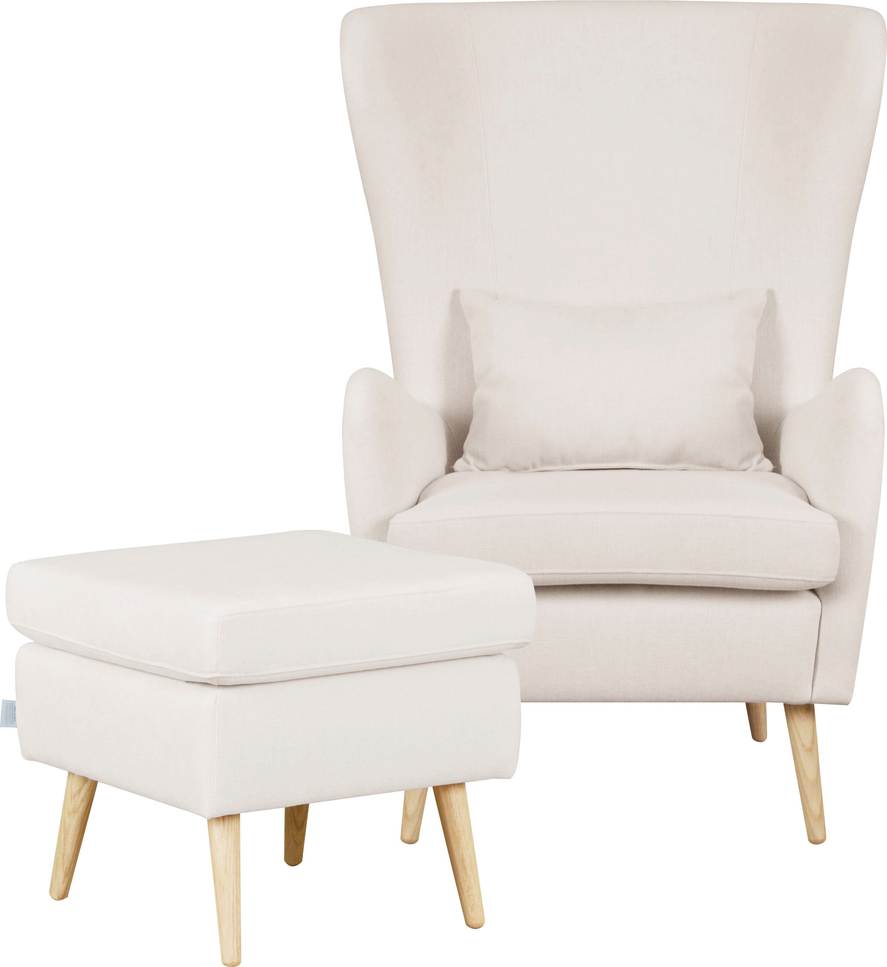 Guido Maria Kretschmer Home&Living Fauteuil Sallito, TV-stoel, oorfauteuil met Hocker, in veel stofkwaliteiten, ook in fluweelcord fauteuils beige