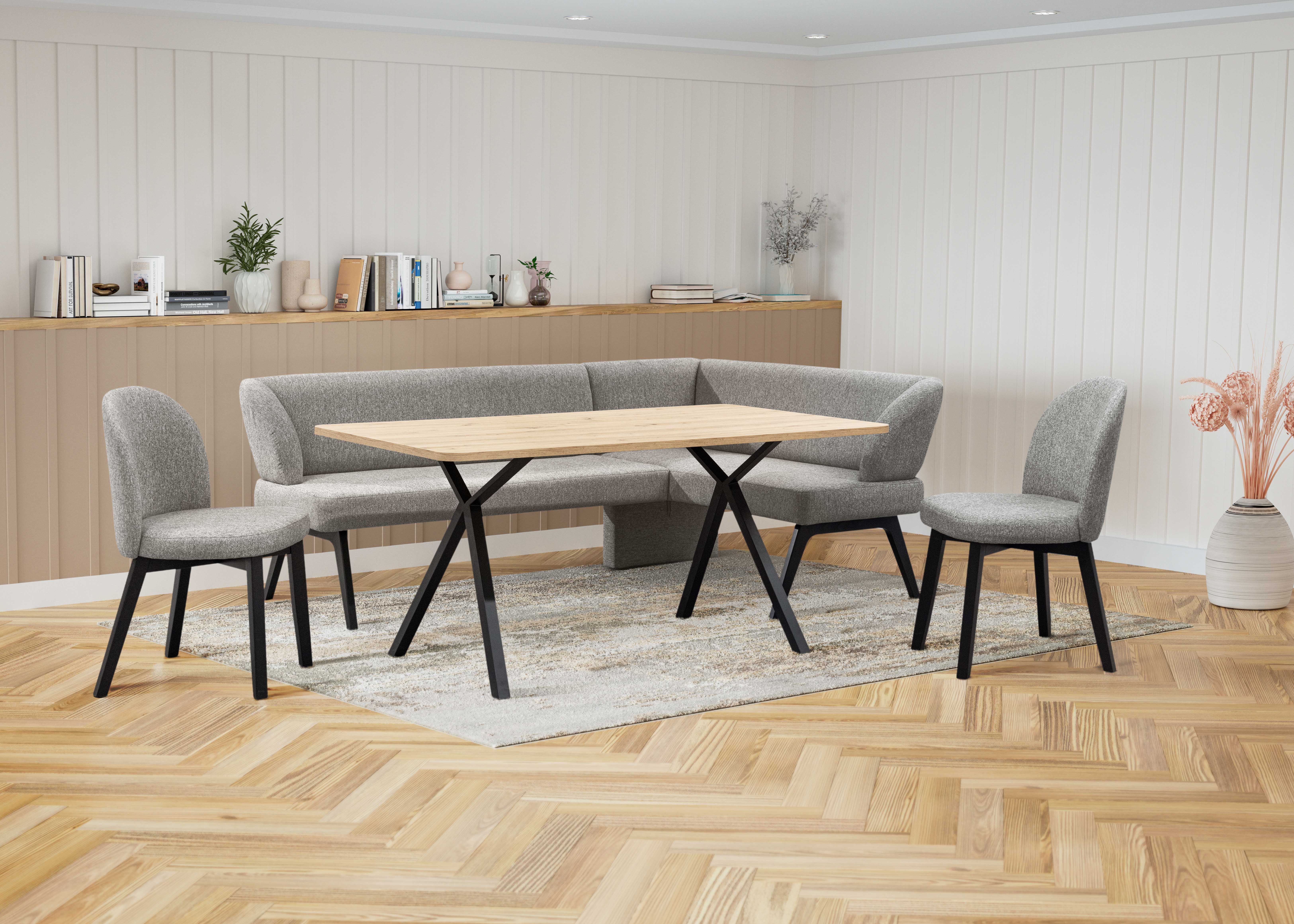 Home affaire Eethoek Aretha eetkamerset, zitgroep, hoekbank, keukenbank Eetkamer zitgroep, tafel, stoelen en bank gestoffeerd, Nosag-vering (4-delig)