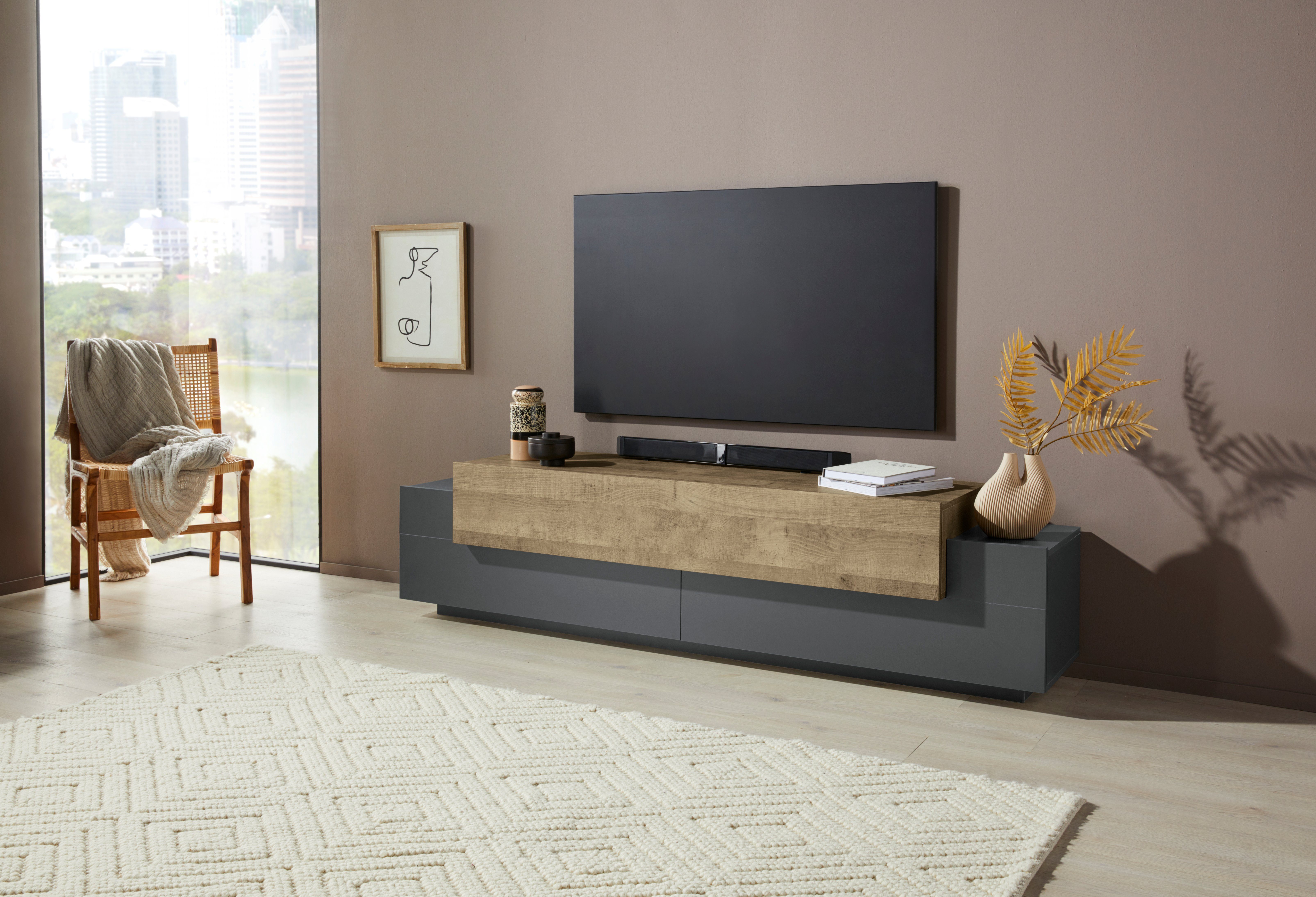 INOSIGN Tv-meubel Coro, lowboard, TV-commode, TV-meubelen, TV-bank met 3 kleppen waarvan 2 met push-to-open functie, breedte 200 cm