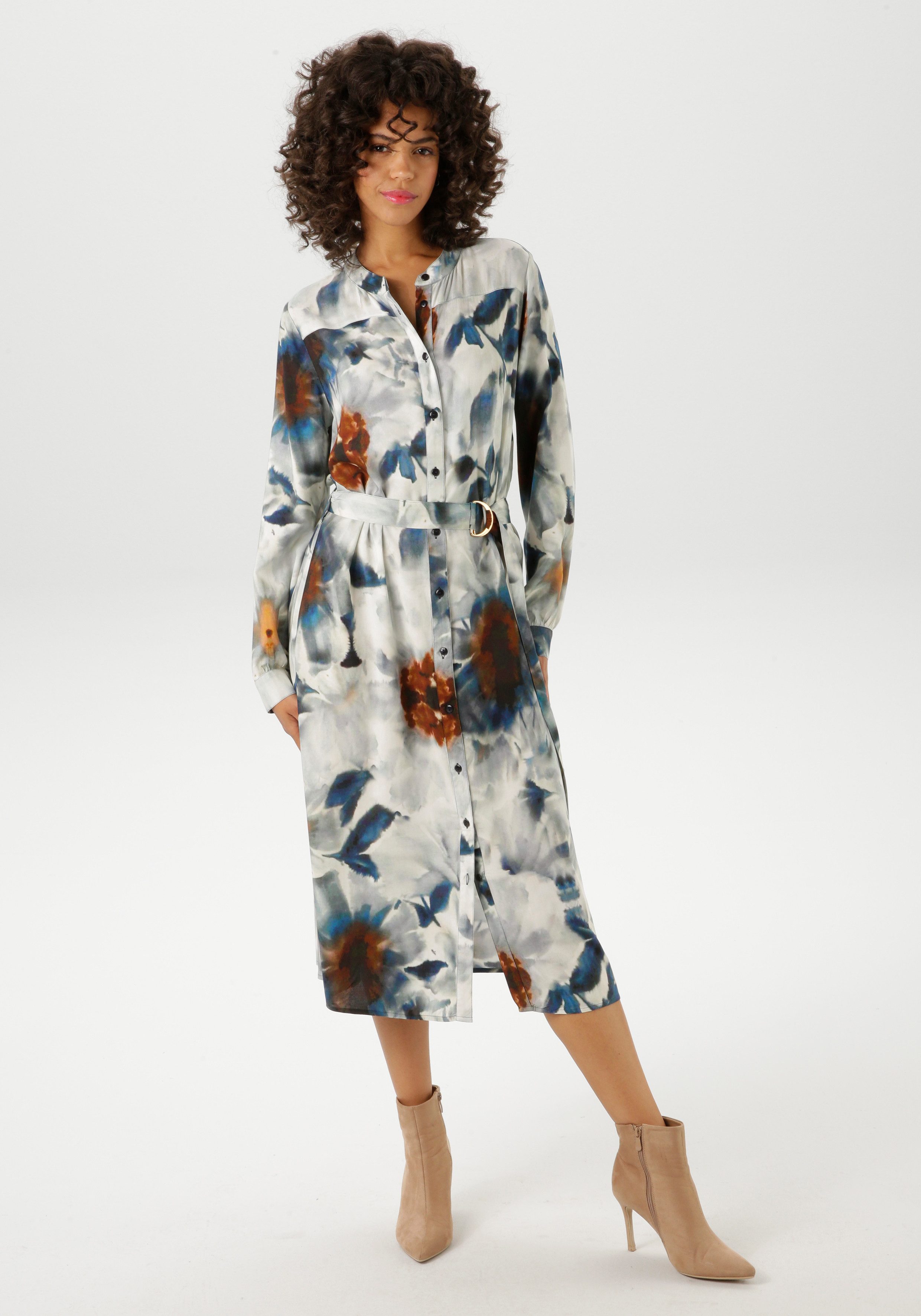 Aniston CASUAL Blousejurk met fantasierijke bladerenprint in batik-dessin - nieuwe collectie