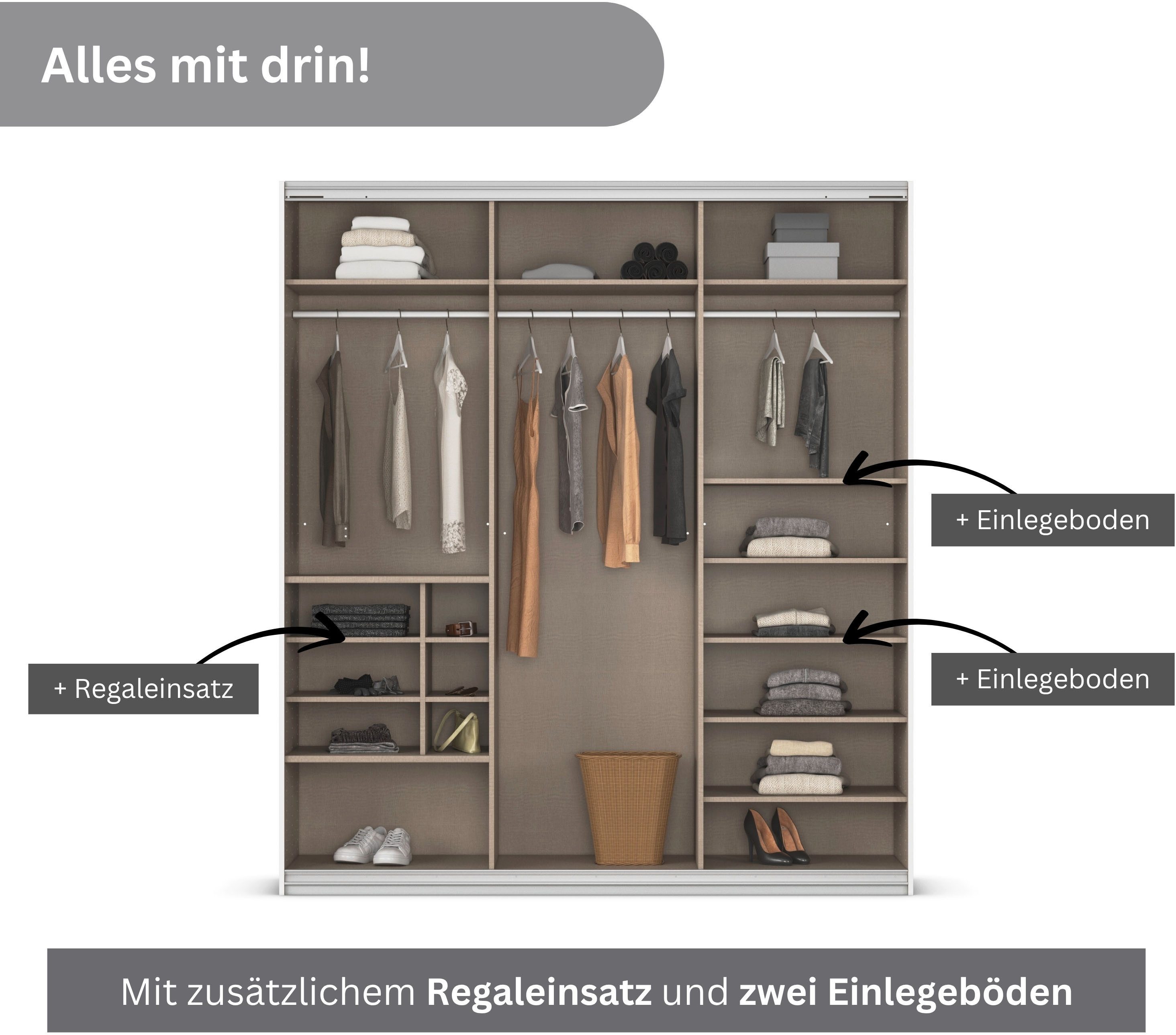rauch Zweefdeurkast Kledingkast TOMA incl. rek inzet en extra legplanken made in germany