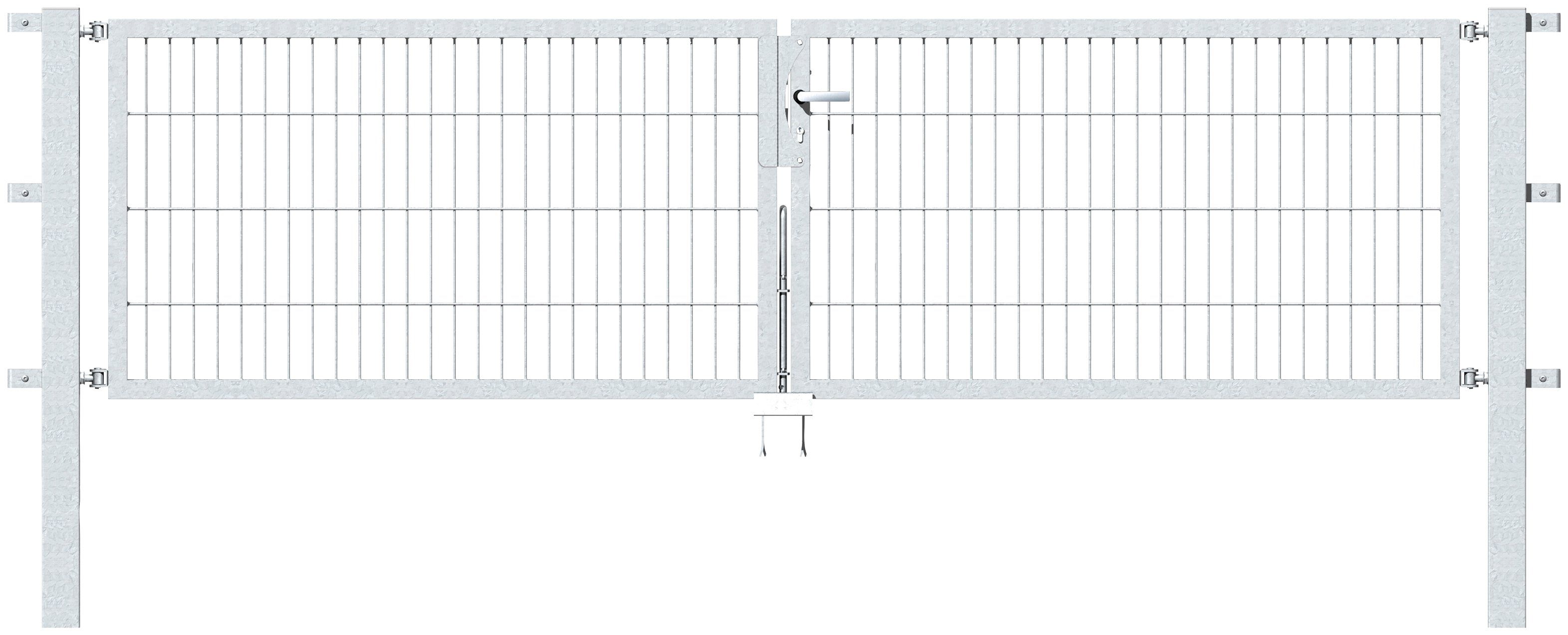 GAH Alberts Deur met dubbel hek Flexo 300 cm breedte (150 cm + 150 cm), in verschillende hoogten hekken maat 300 cm x 80 cm zilver