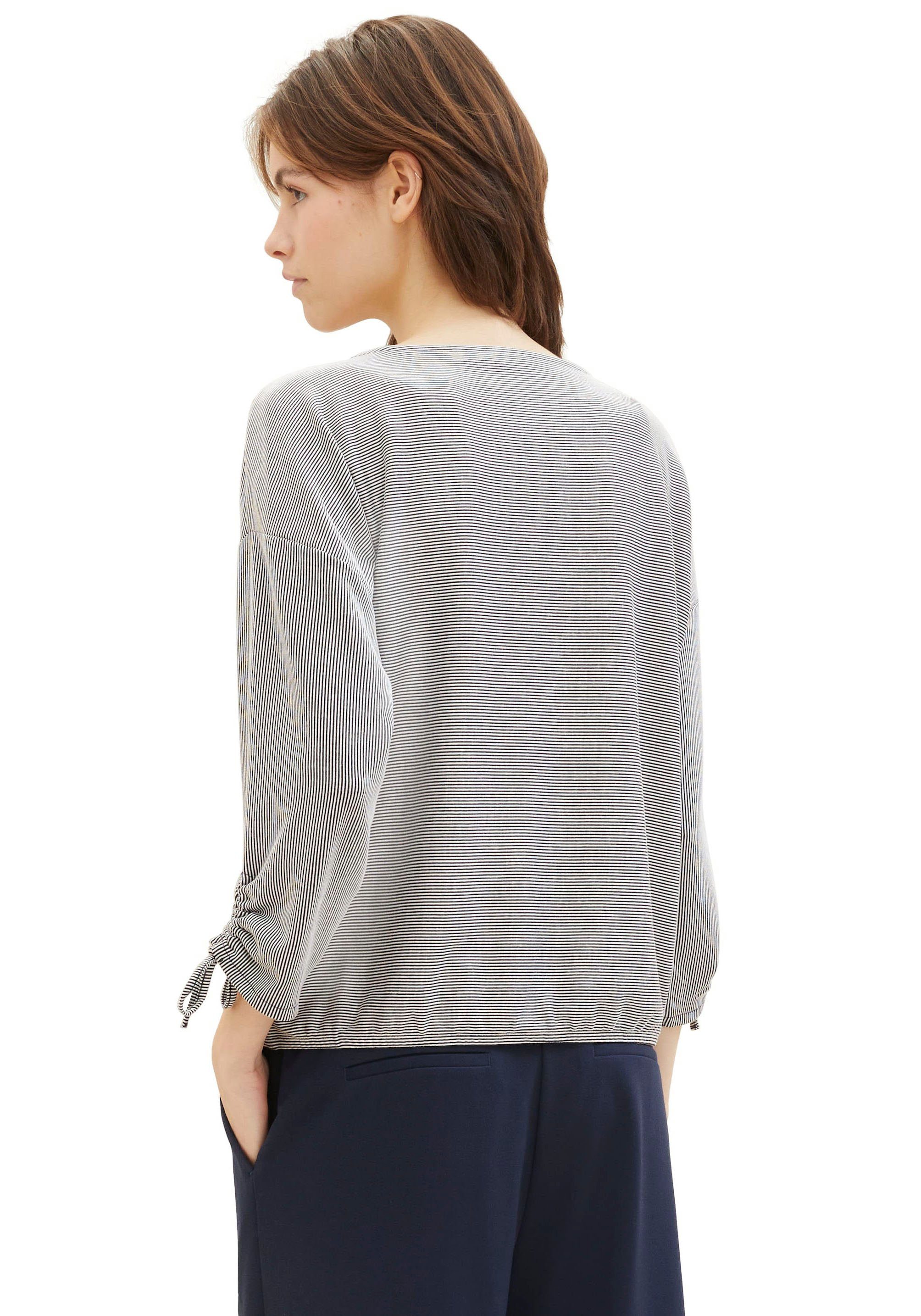 Tom Tailor Denim Shirt met 3/4 mouwen in fijne rib-look