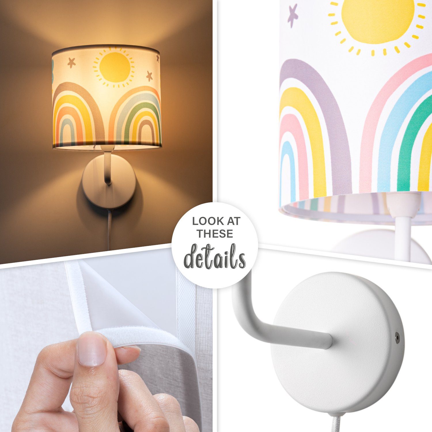 Paco Home Wandlamp Tweet 462 Kinderkamer stekker âˆ…18cm zon wolken sterren kabel 3m E14