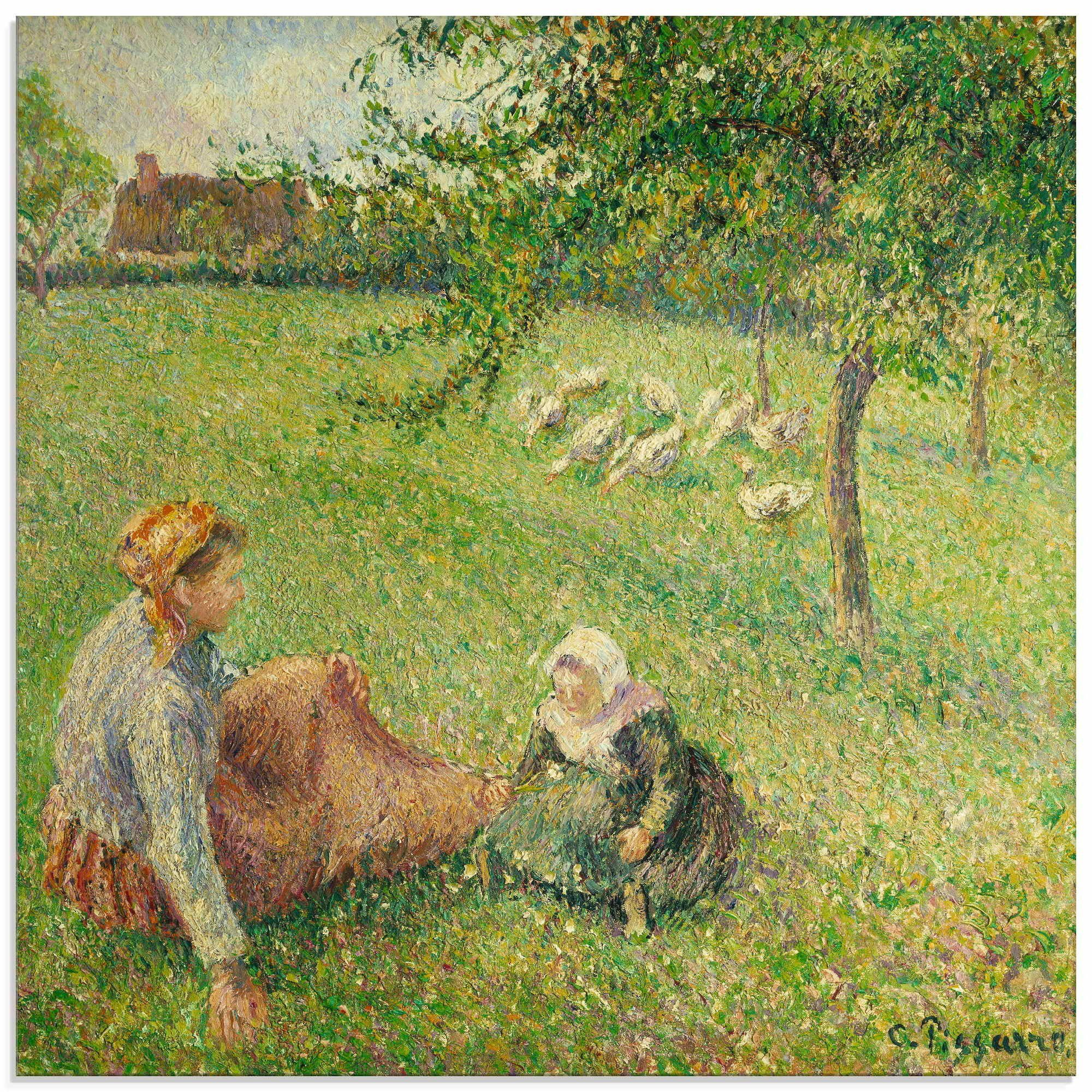 Artland Print op glas Het ganzenmeisje. 1893 glazen artprint groen