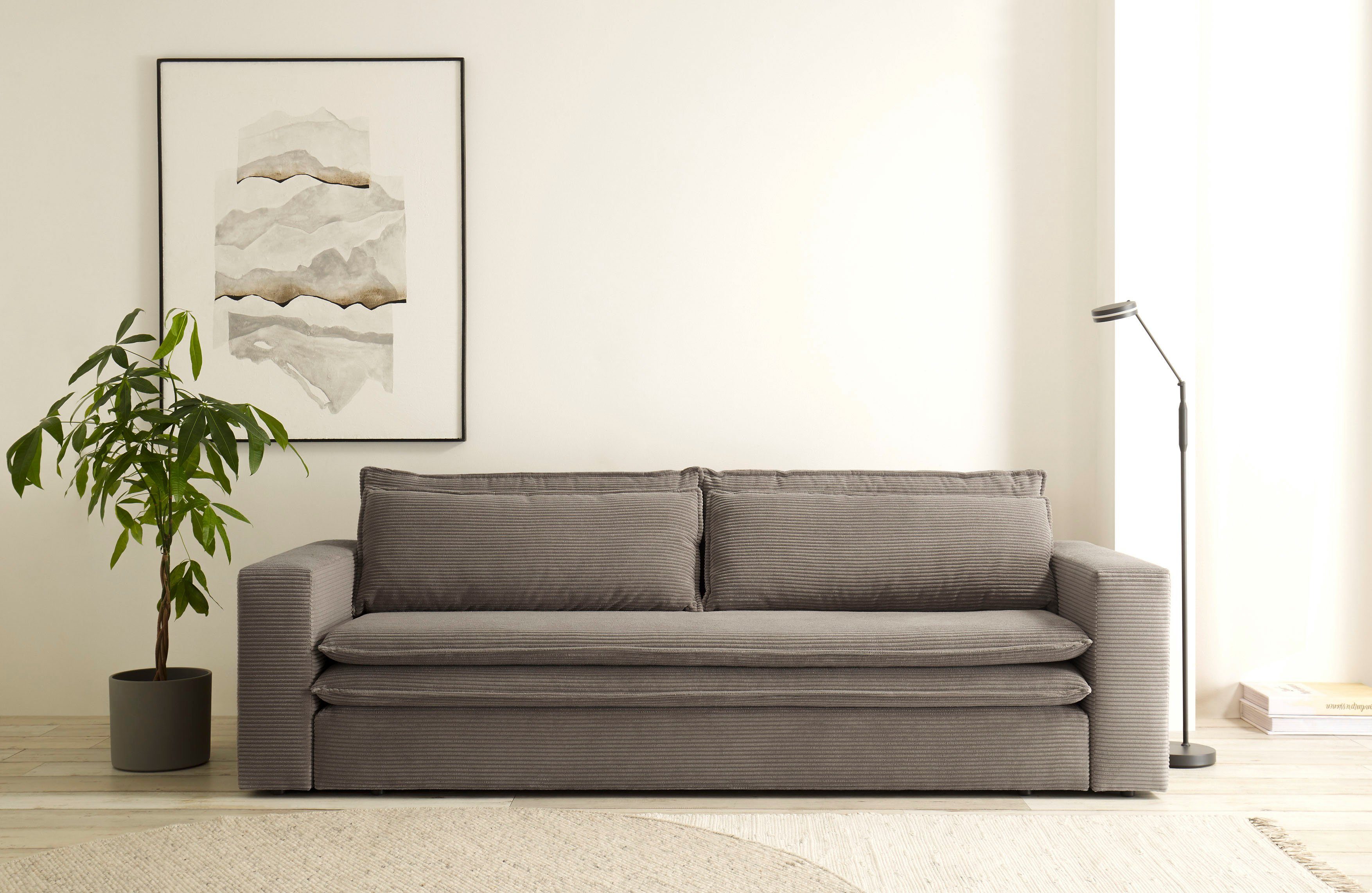 Places of Style 3-zitsbank PIAGGE Cord-bekleding - met slaapfunctie en bedkist, met praktische topmatras bruin, 3-zitsbanken