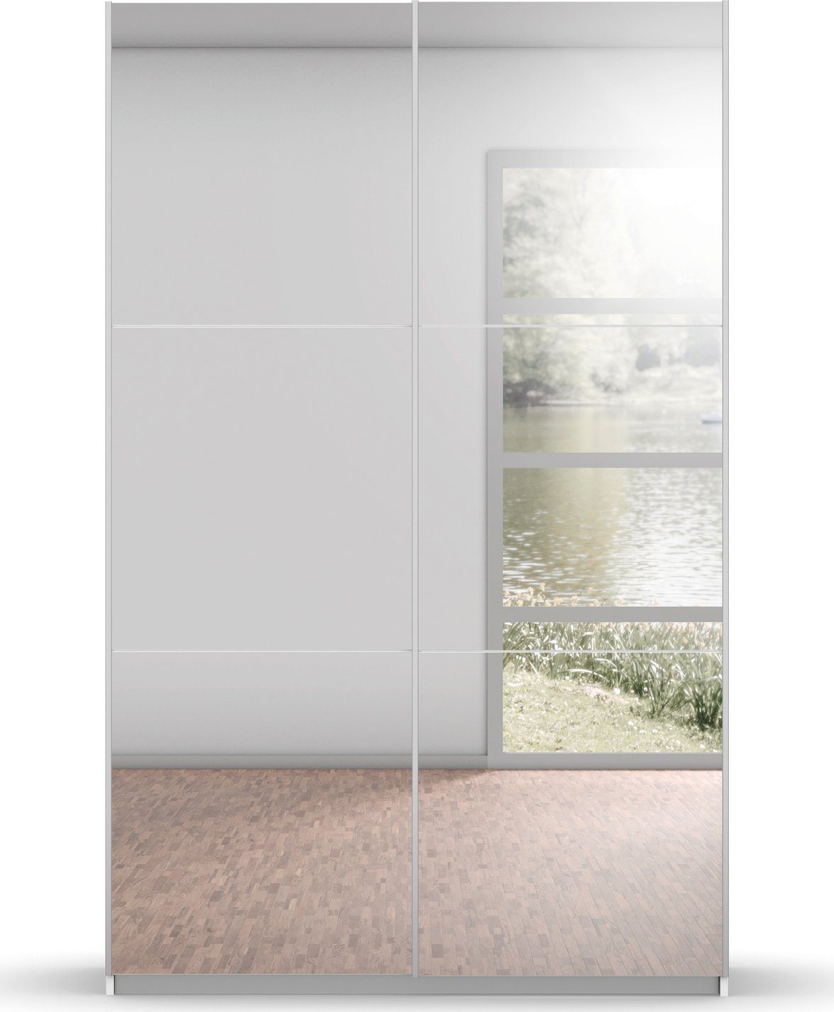 rauch Zweefdeurkast Kledingkast kast garderobe REFLECT inclusief praktische binneninrichting met 2 stoffen dozen made in germany