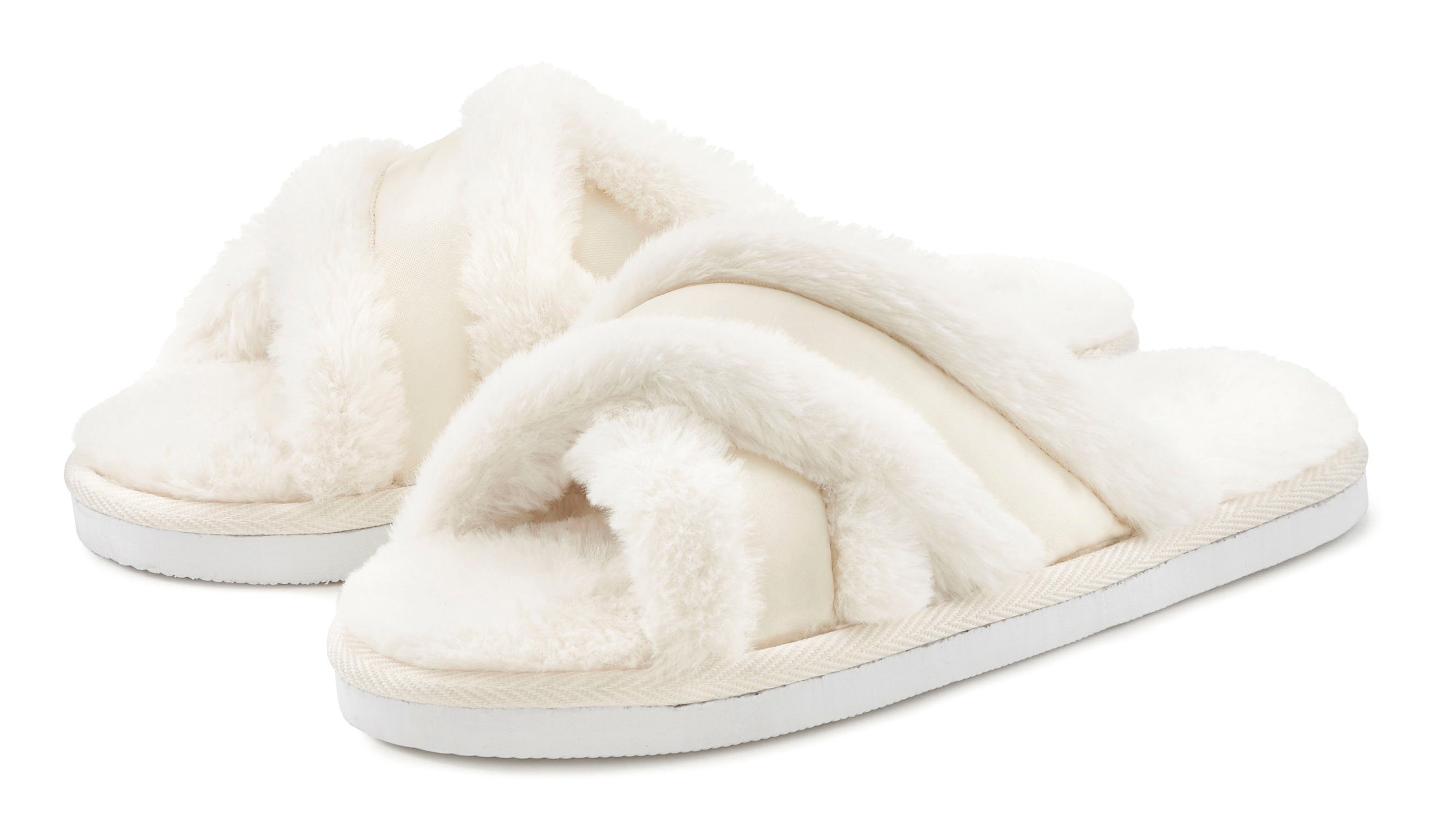 Vivance Pantoffels Pantoffel Pluche Pantoffels met kruisbandage pantoffel slipper mule open schoen vegan