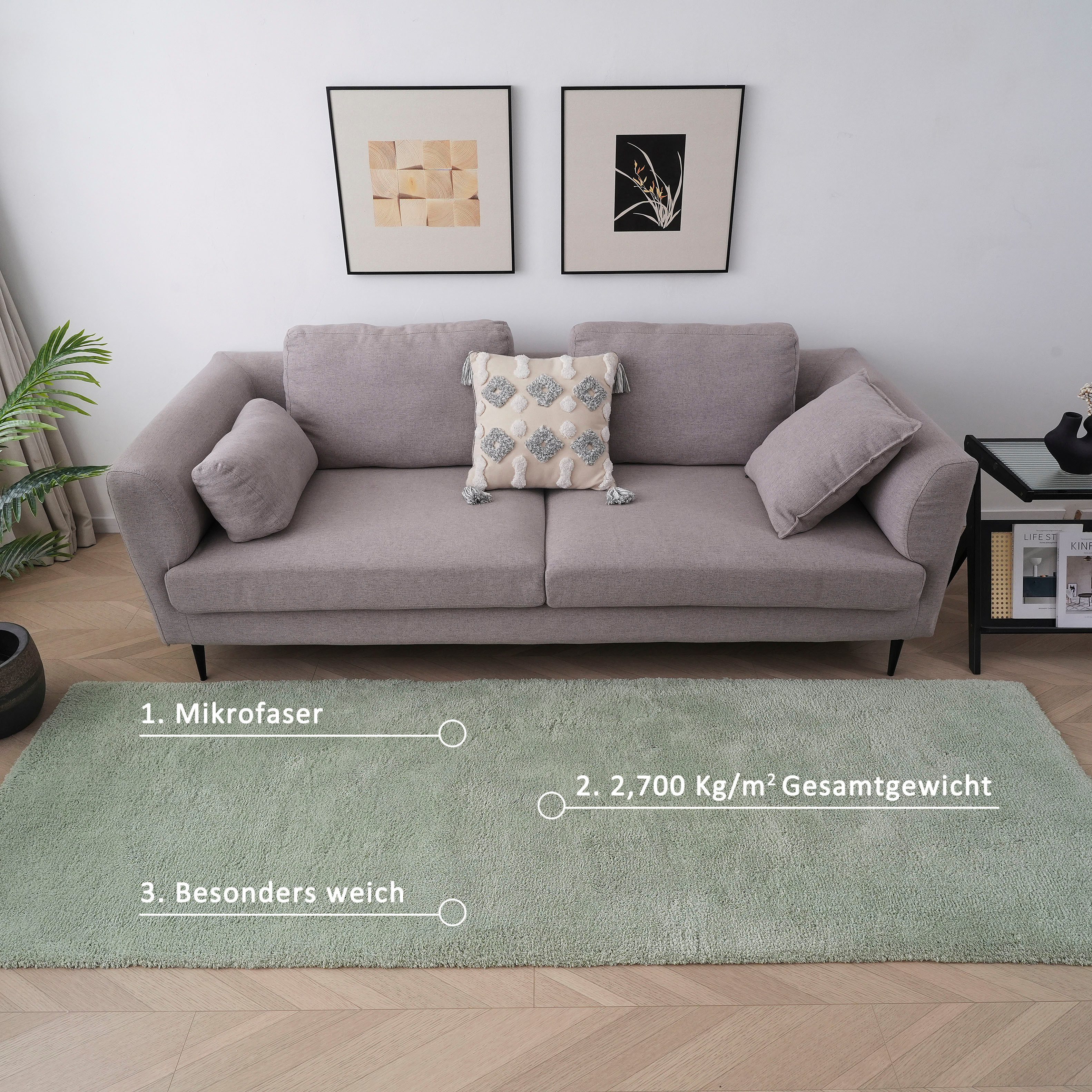 my home Hoogpolig vloerkleed Microvezeltapijt Magong, bijzonder zacht, zeer fijne pool uni tapijten, woonkamer, slaapkamer, kinderkamer, gang, brug