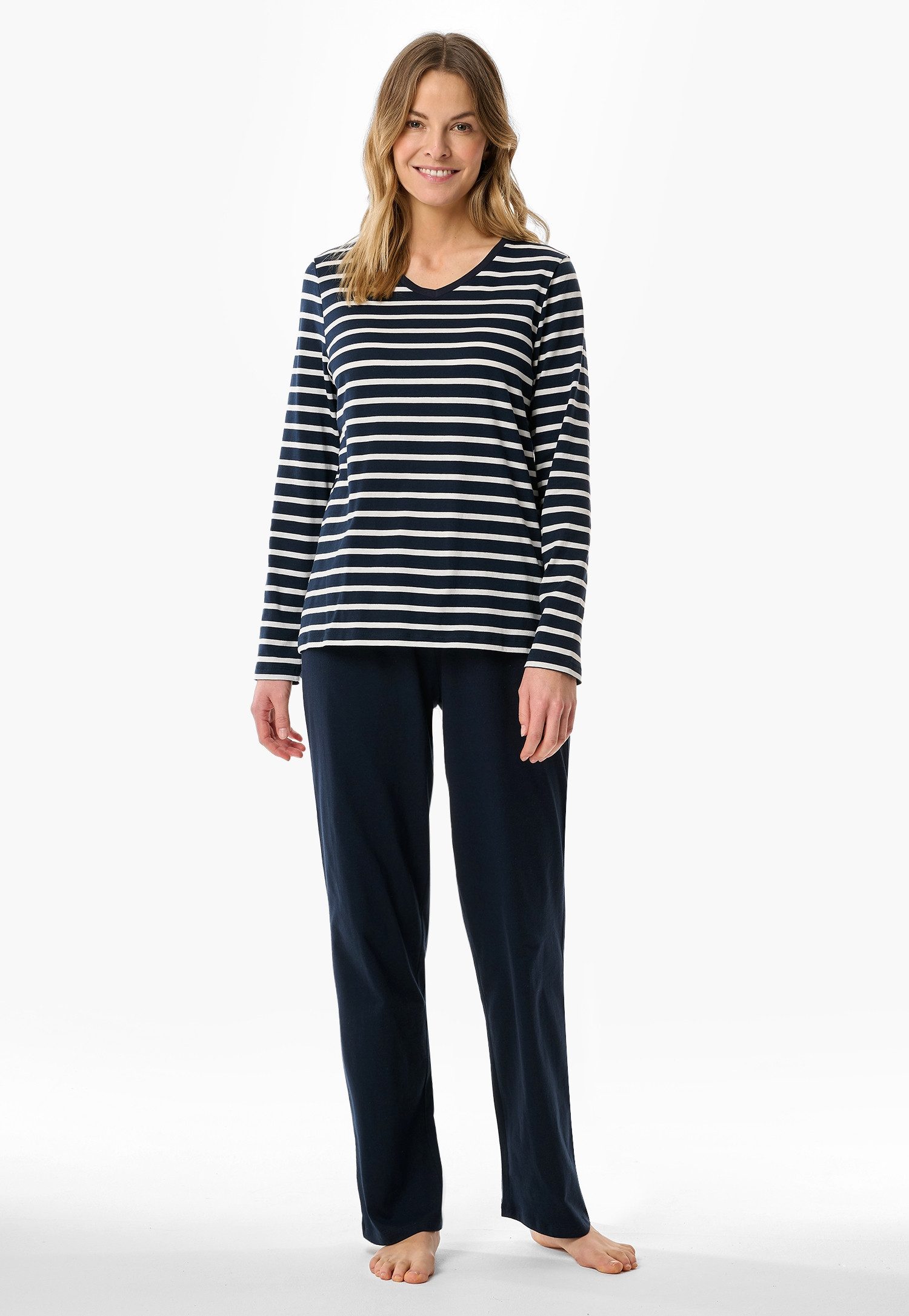 Schiesser Pyjama Casual Essentials met comfortabele boorden (2-delig) dames nachtkleding maat 40 blauw