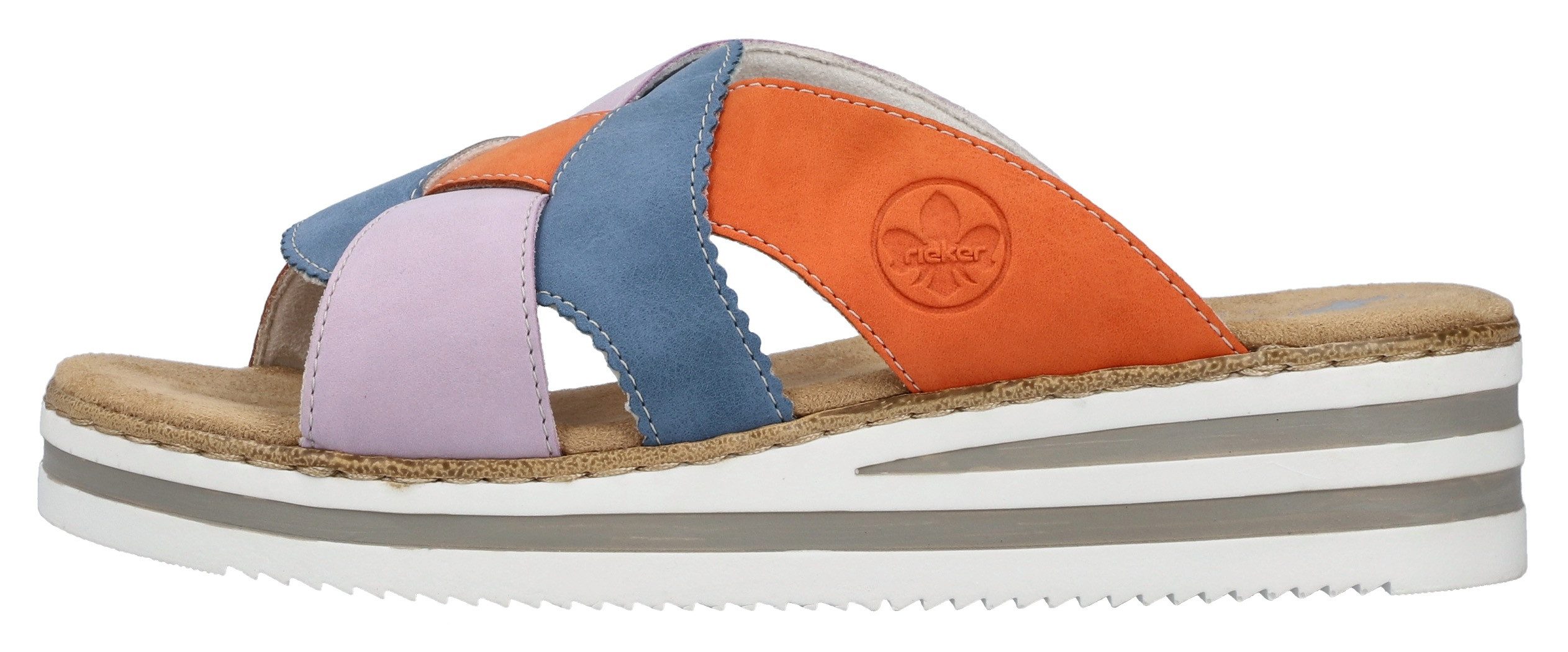Rieker Slippers Zomerschoen, strandschoen, huisschoen met twee kleurige plateausool