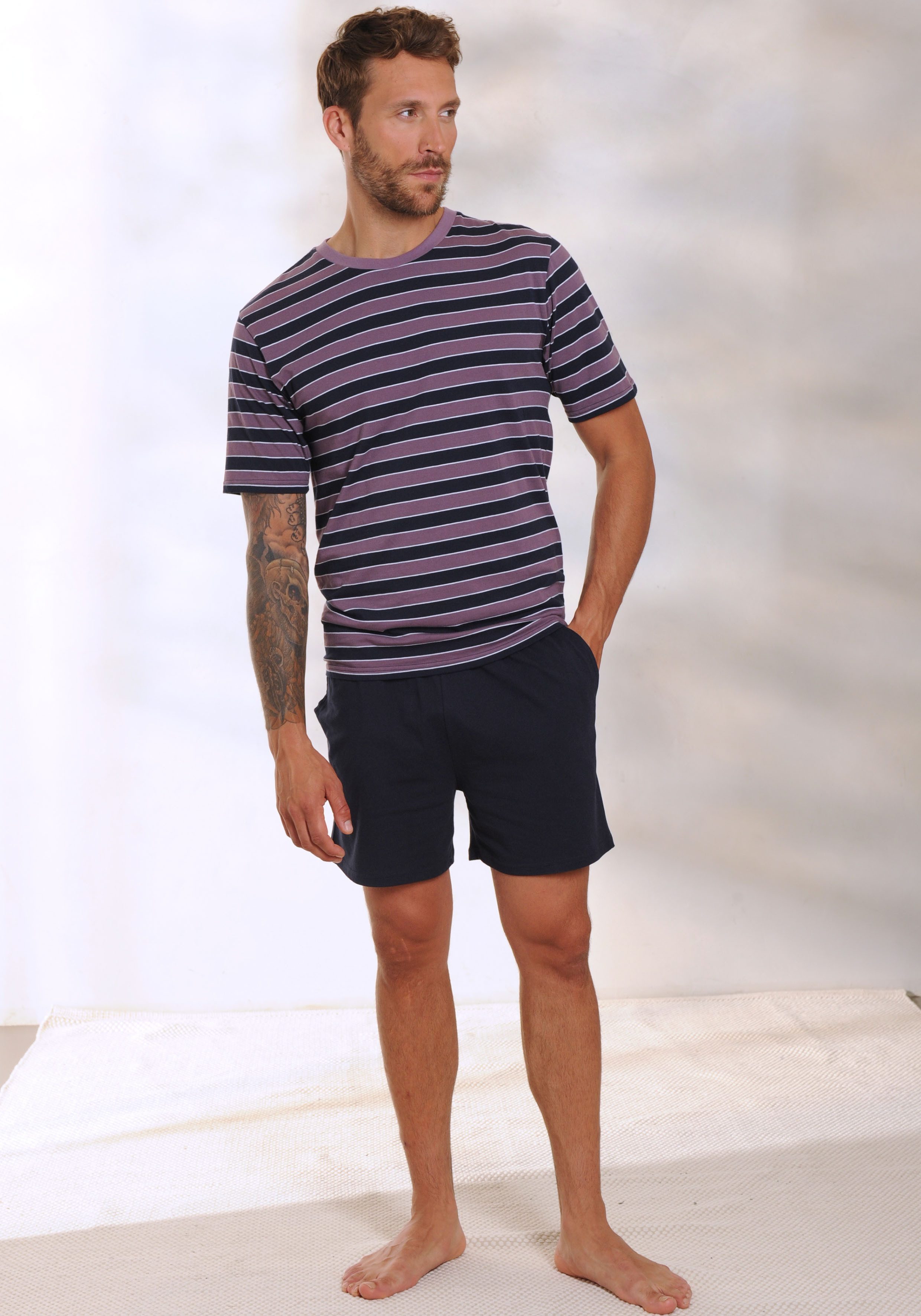 AUTHENTIC LE JOGGER Pyjama Pyjama met gestreepte bovenstukken (4-delig, Set van 2)