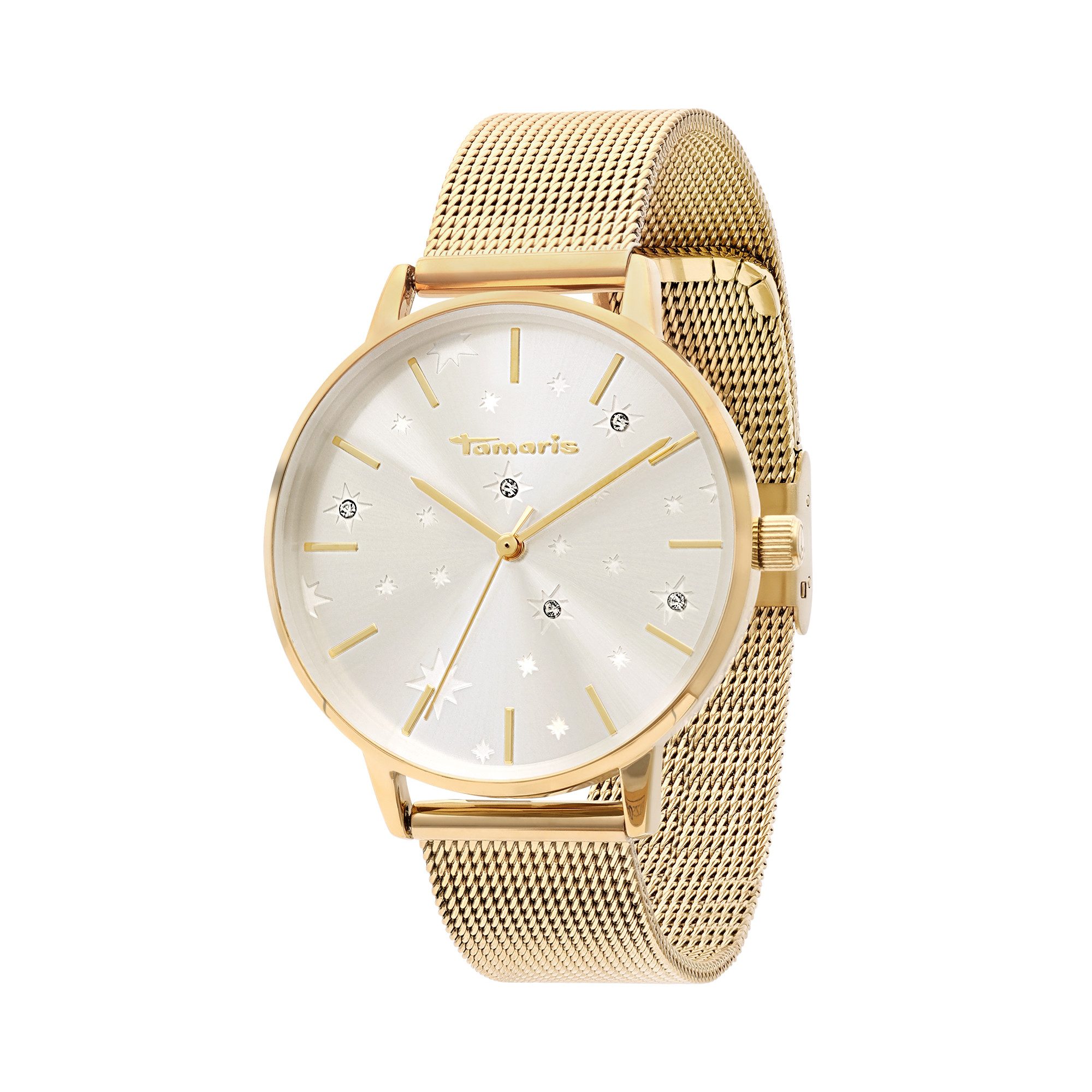 Tamaris Kwartshorloge Horloge, dameshorloge, stalen band, analoog, zirkonia (synth.)