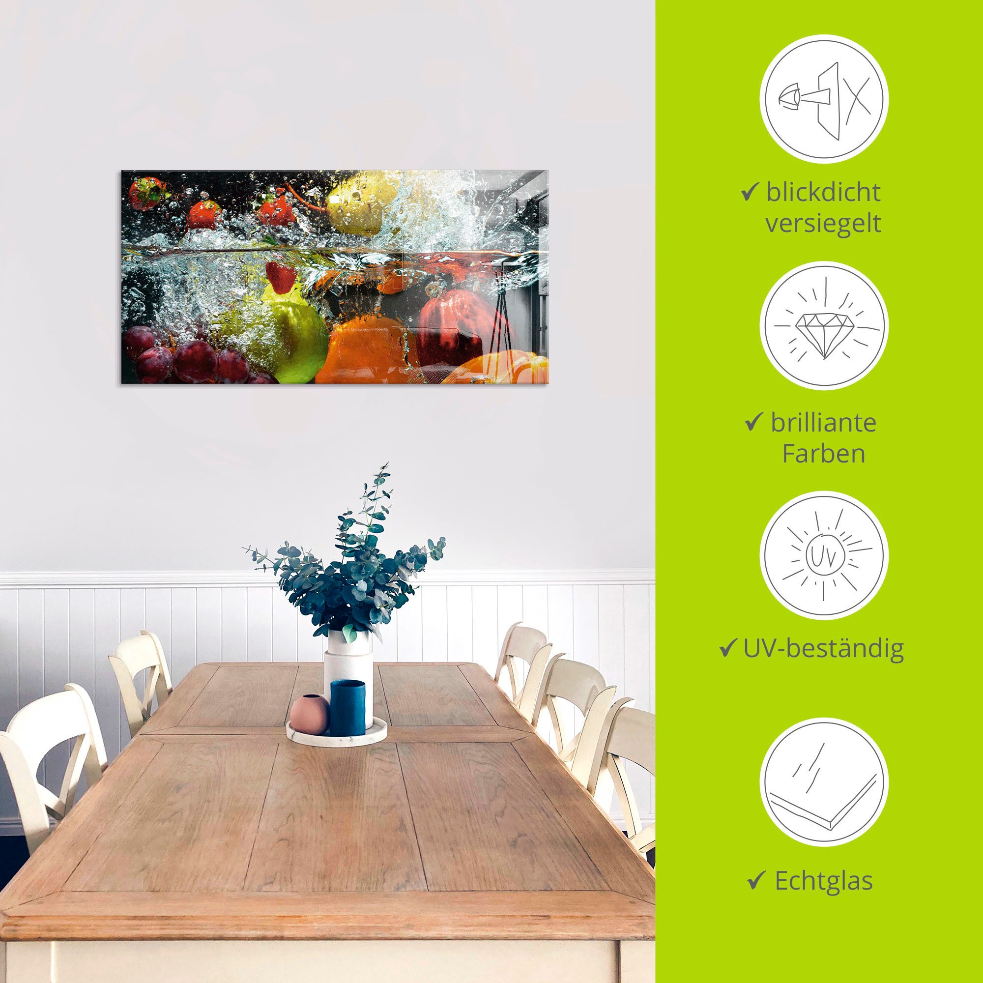 Artland Print op glas Fruit in opspattend water