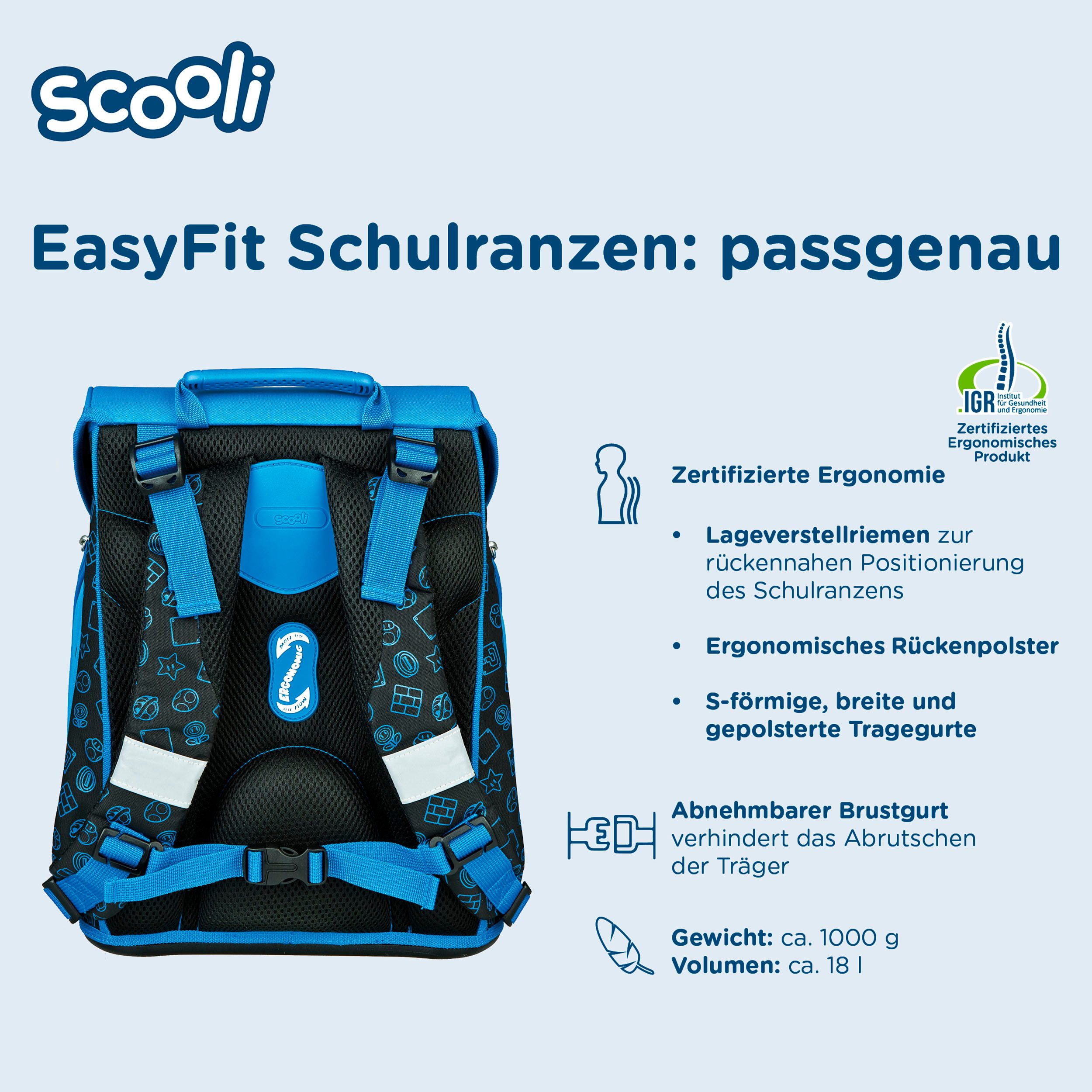 Scooli Schooltas EasyFit, Super Mario (set, 5-delig)