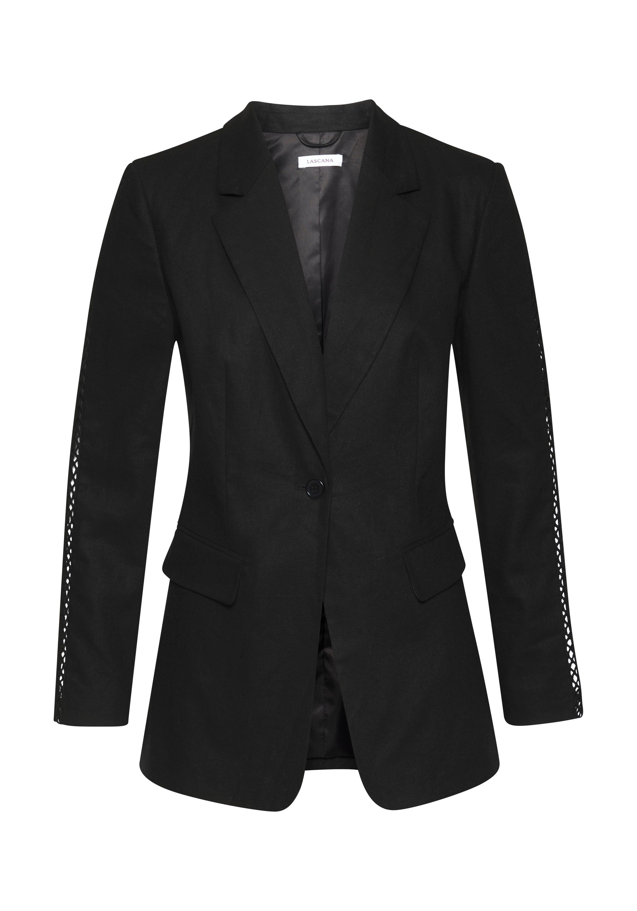 Lascana Lange blazer met haakwerk inzet op de mouwen van linnenmix