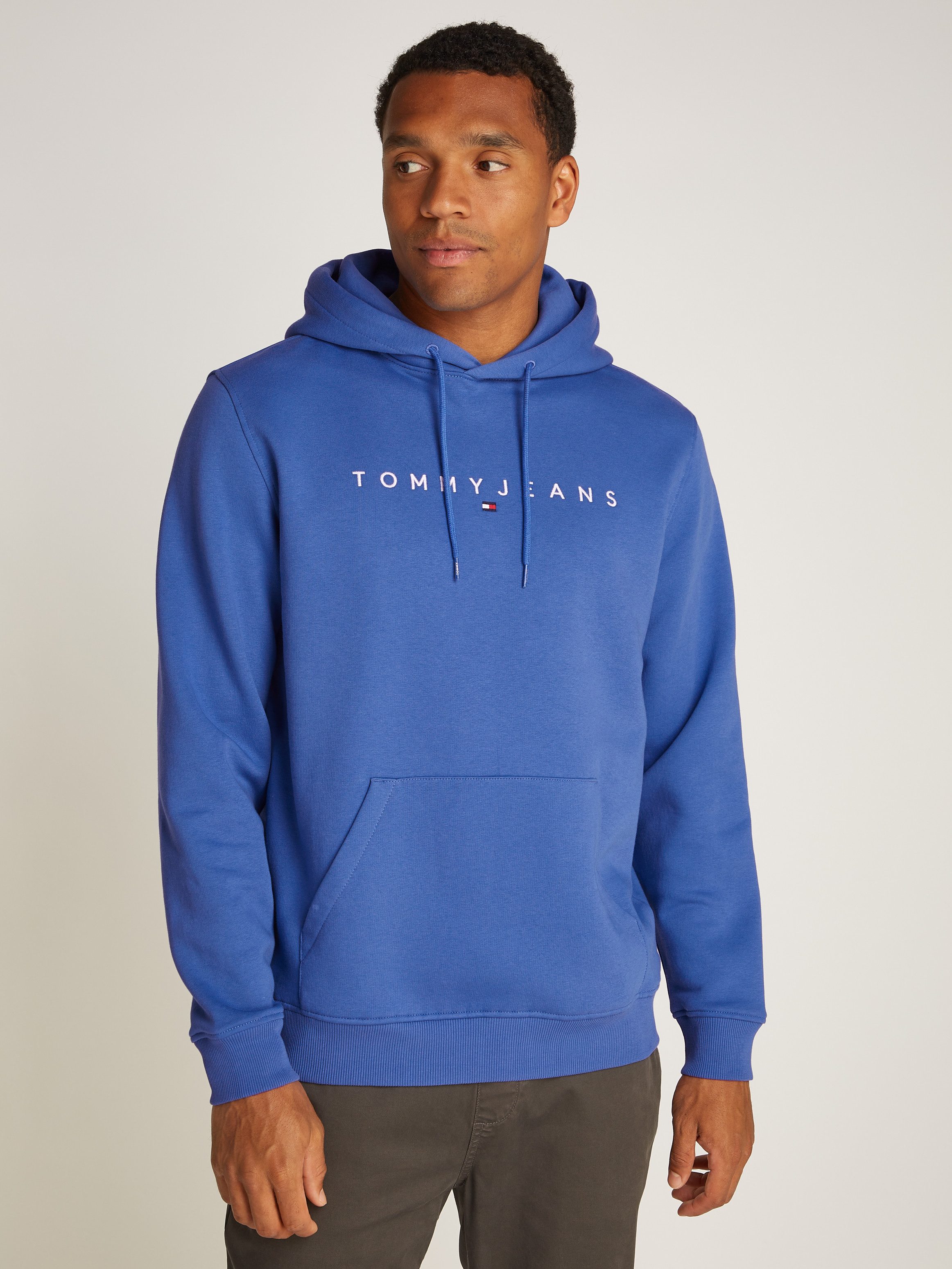 Tommy Jeans Plus Hoodie TJM REG LINEAR LOGO HOODIE EXT heren sweaters maat 4XL blauw