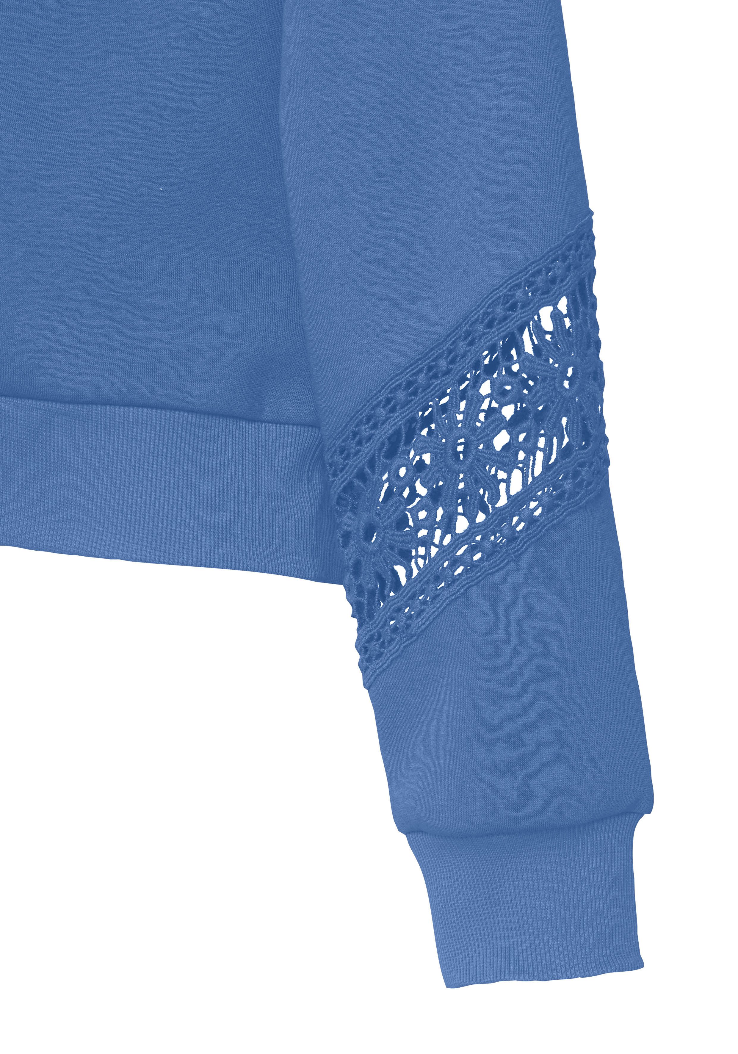 Vivance Sweatshirt met kanten inzetstukken op schouder en mouw