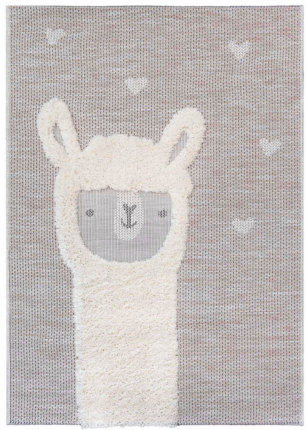 Primaflor-Ideen in Textil Kindervloerkleed NAVAJO - Lama Reliëfeffect, motief lama, kinderkamer speelkleden wit