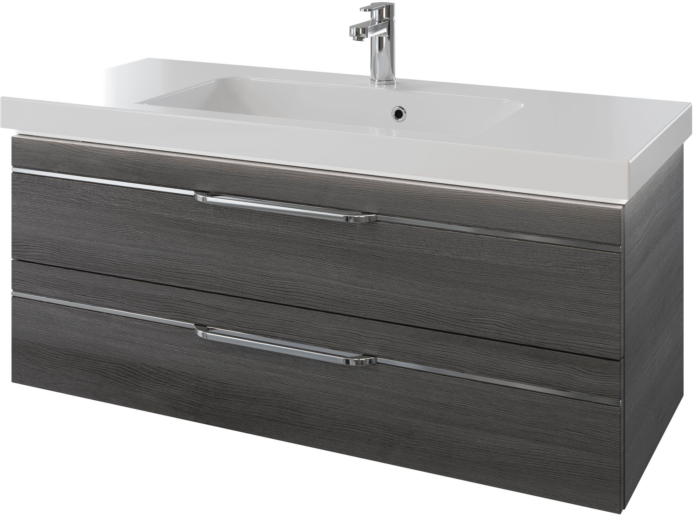 Saphir Wastafelonderkast Serie Balto mineraalmarmeren wastafel met onderkast, 123 cm breed Wastafelmeubel met 2 laden, badkamerkast in verschillende