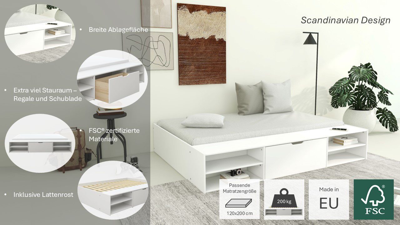 Home affaire Bed Magdala van mdf, breedte ligoppervlak 140 cm, opbergbox optioneel