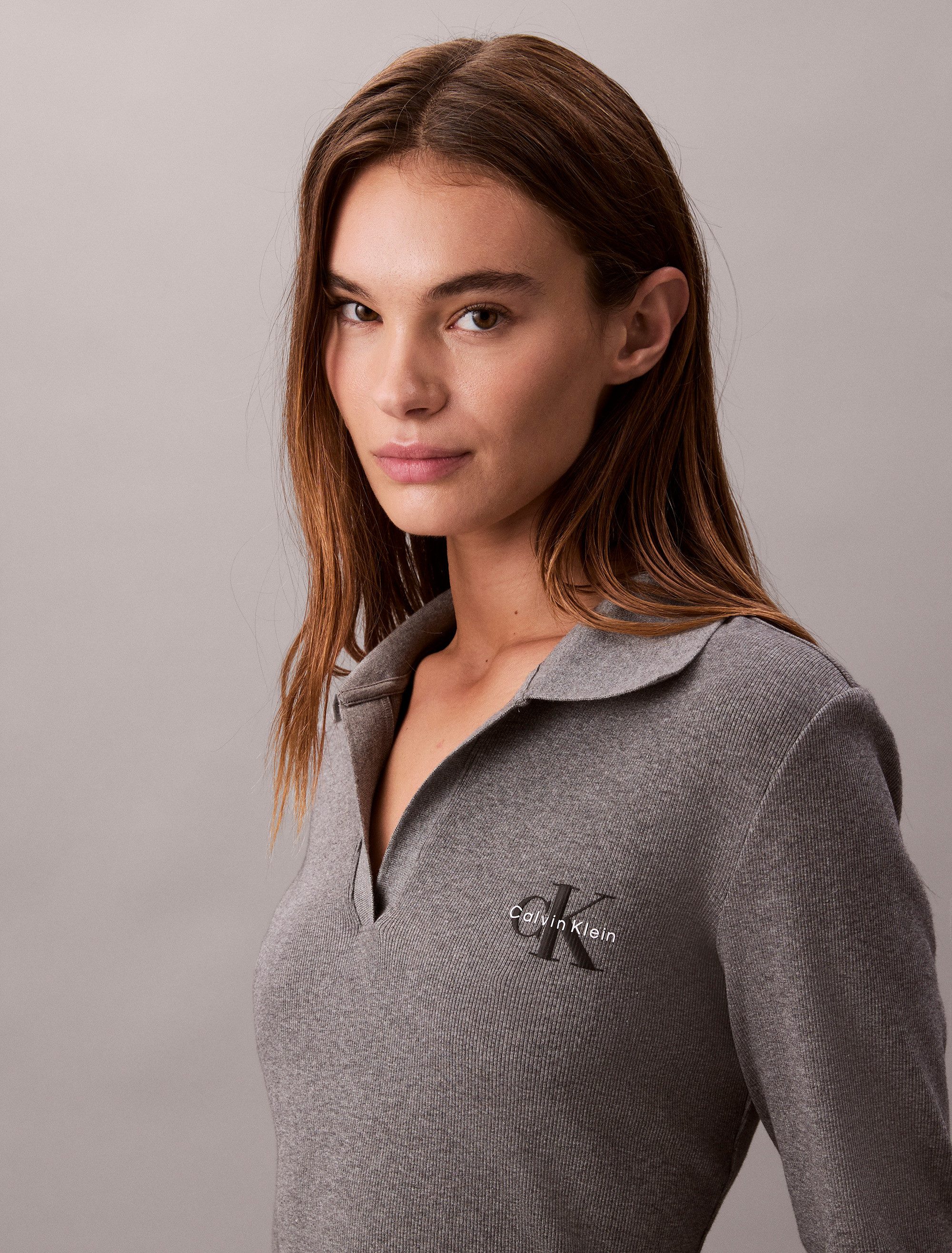 Calvin Klein Mini-jurk LS MONOLOGO RIB POLO MINI DRESS