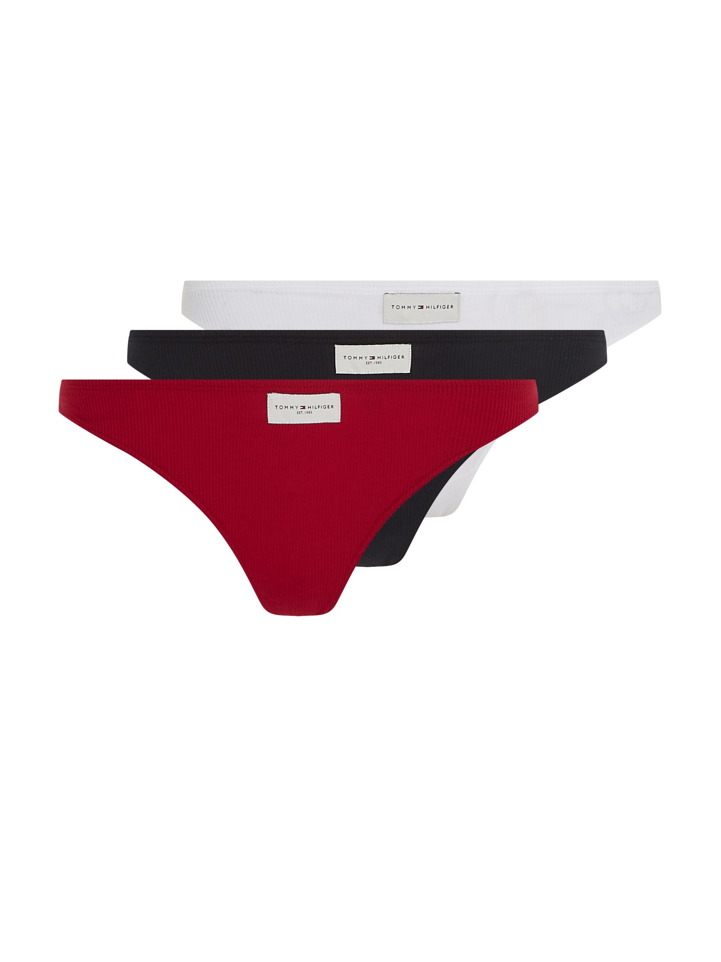 Tommy Hilfiger Underwear Slip 3P THONG (EXT. SIZE) in rib-look met tommy hilfiger logo-badge (3 stuks)