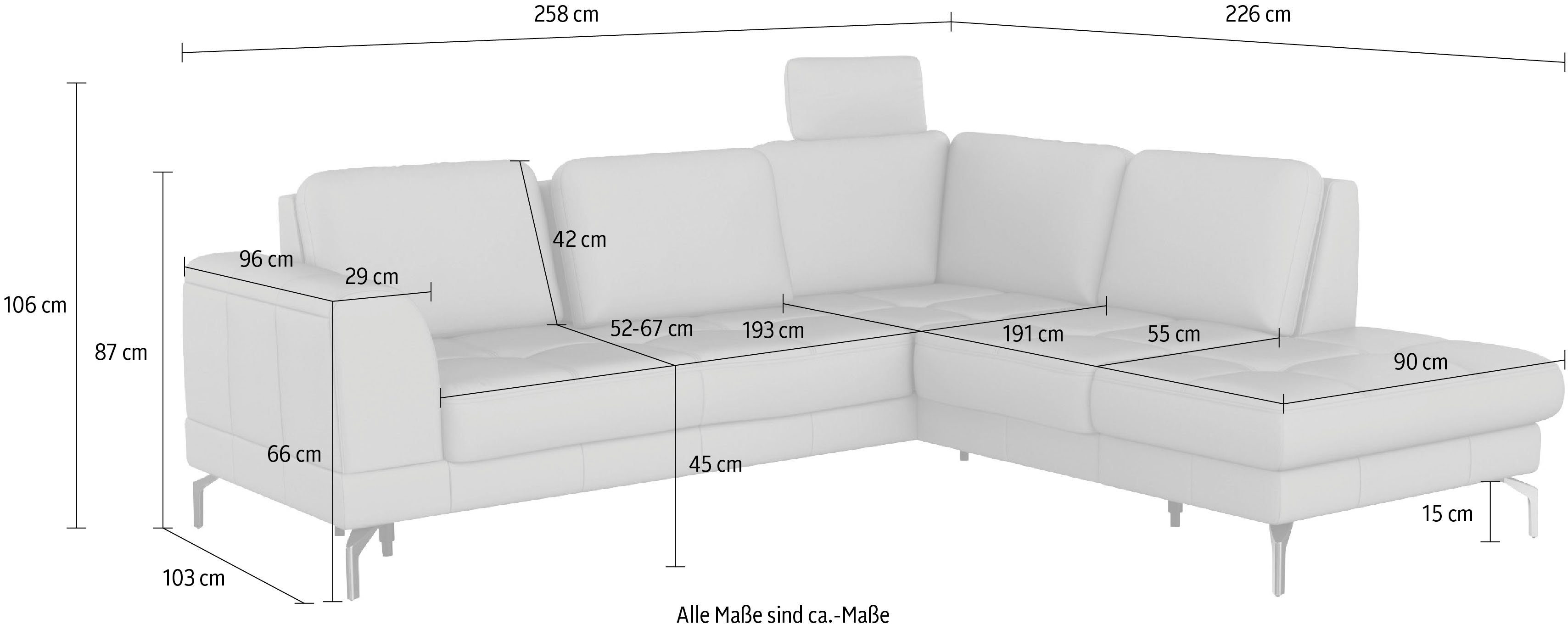 sit&more Hoekbank Bendigo L-vorm inclusief zitdiepteverstelling, bodemvrijheid 15 cm, in 2 pootkleuren