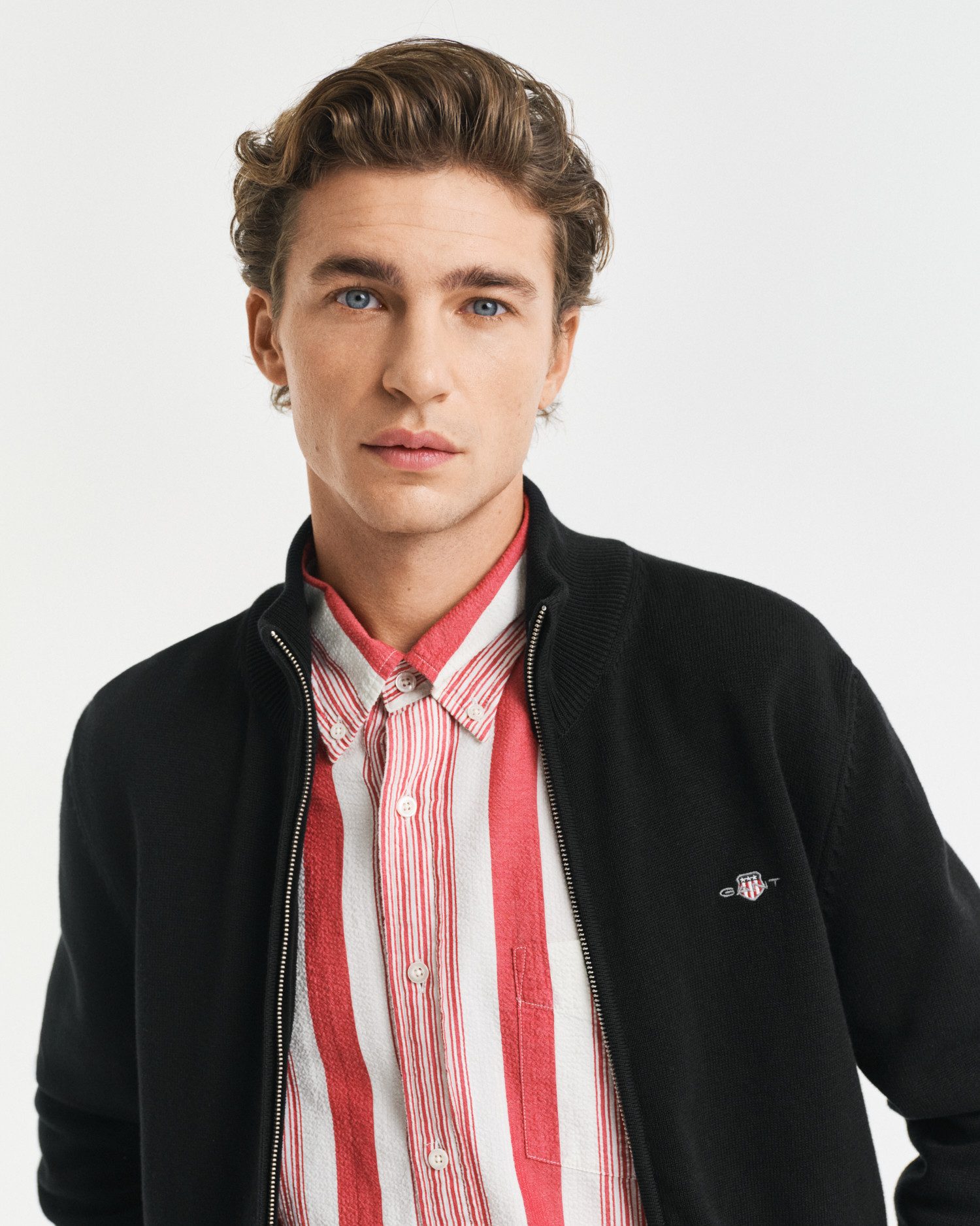 Gant Cardigan CASUAL COTTON ZIP CARDIGAN Met ribbels aan opstaande kraag, mouwen en zoom