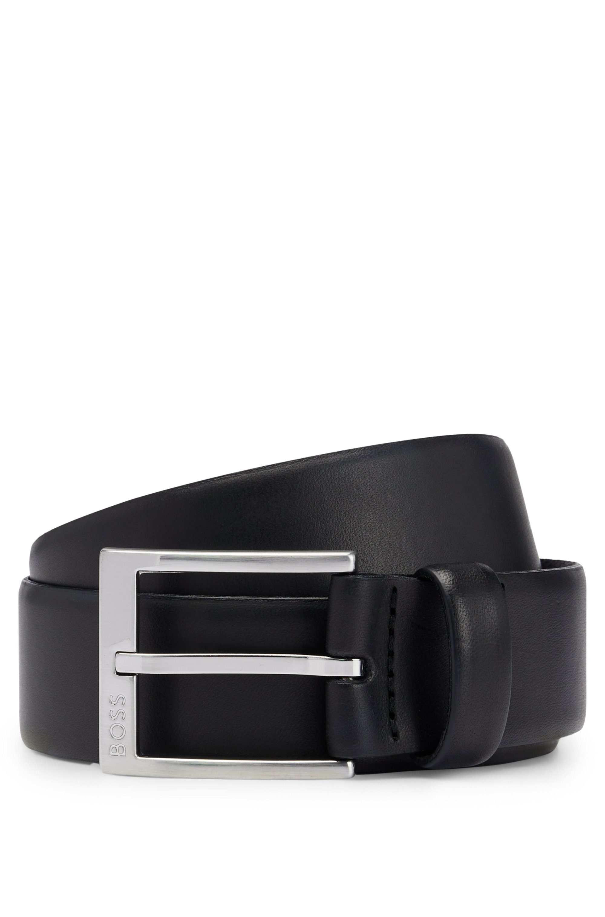 Boss Leren riem met vierkante sluiting en gegraveerd logo