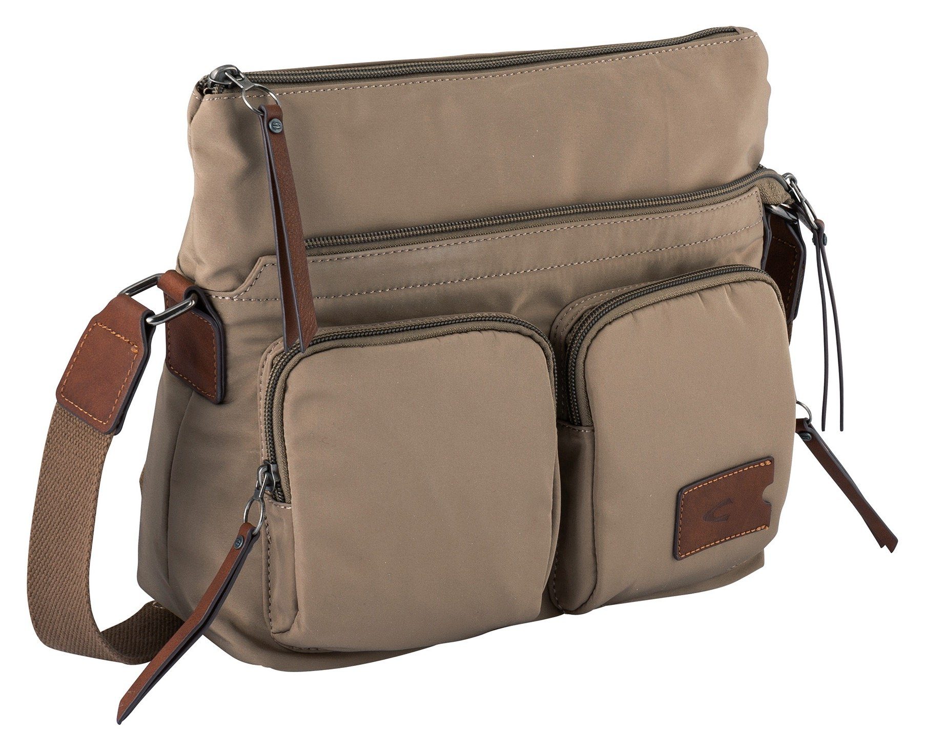 camel active Schoudertas Sky van licht robuust nylon met imitatieleer-applicaties, een blikvanger