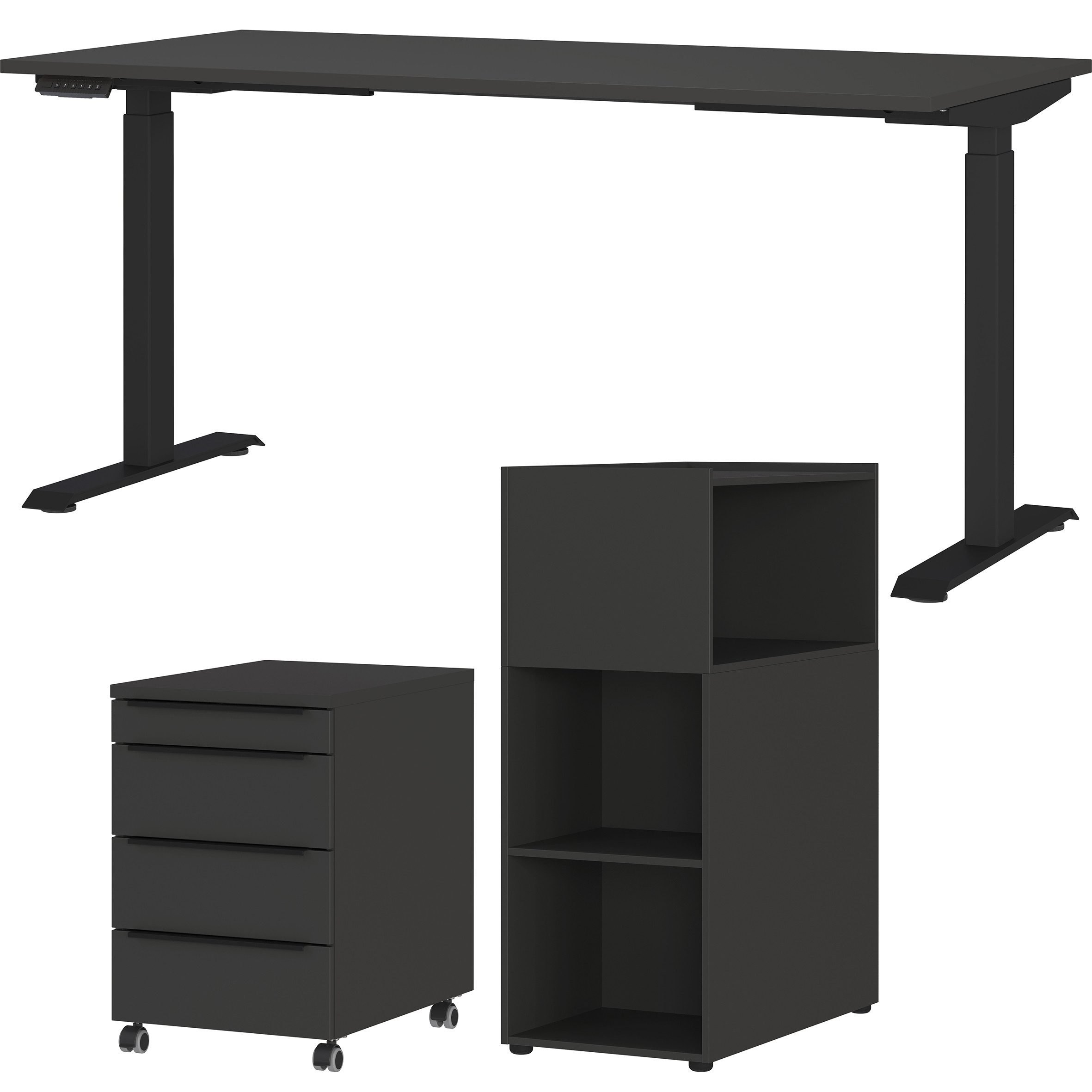 GERMANIA Kantoormeubelset Milaan incl. bureau, kastje op wieltjes en roomdivider (3-delig) kantoorsets grijs