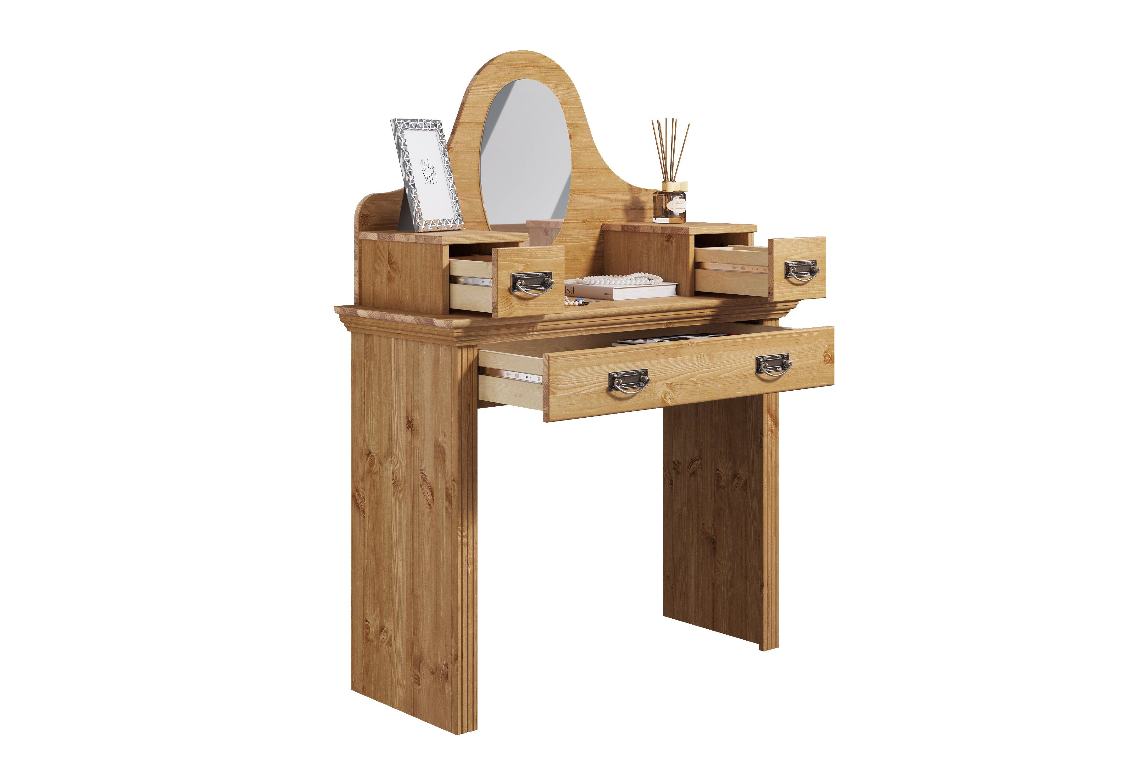 Home affaire Make-uptafel Konrad van massief grenen, met spiegel en veel bergruimte make-up tafels beige