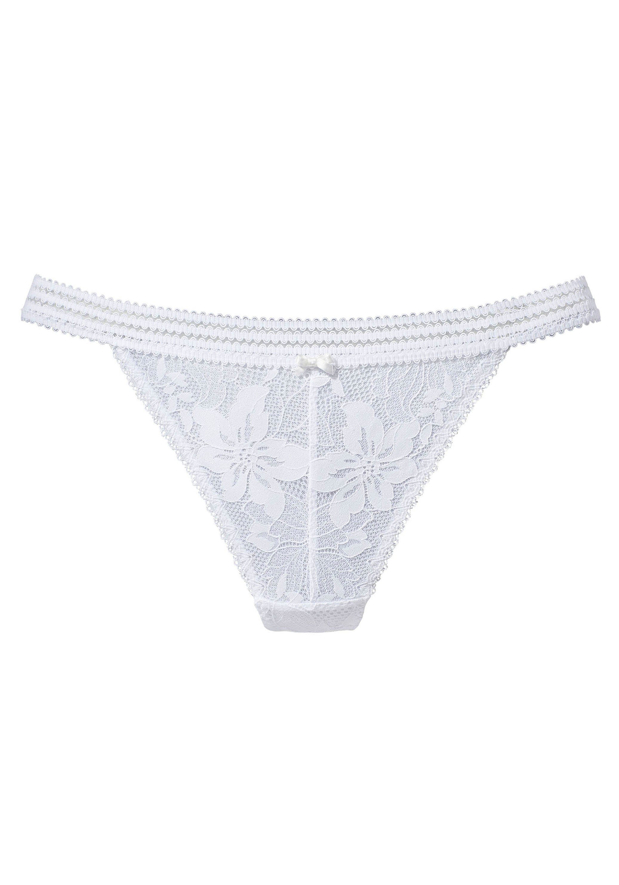 Lascana Tanga van jacquard-kant met bloemetjes