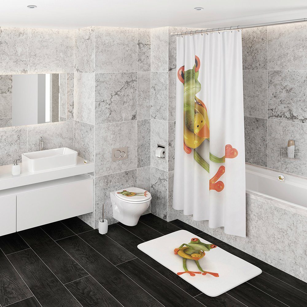 Sanilo Set badkameraccessoires Froggy bestaand uit toiletzitting, badmat en wastafelplug (complete set, 3-delig)