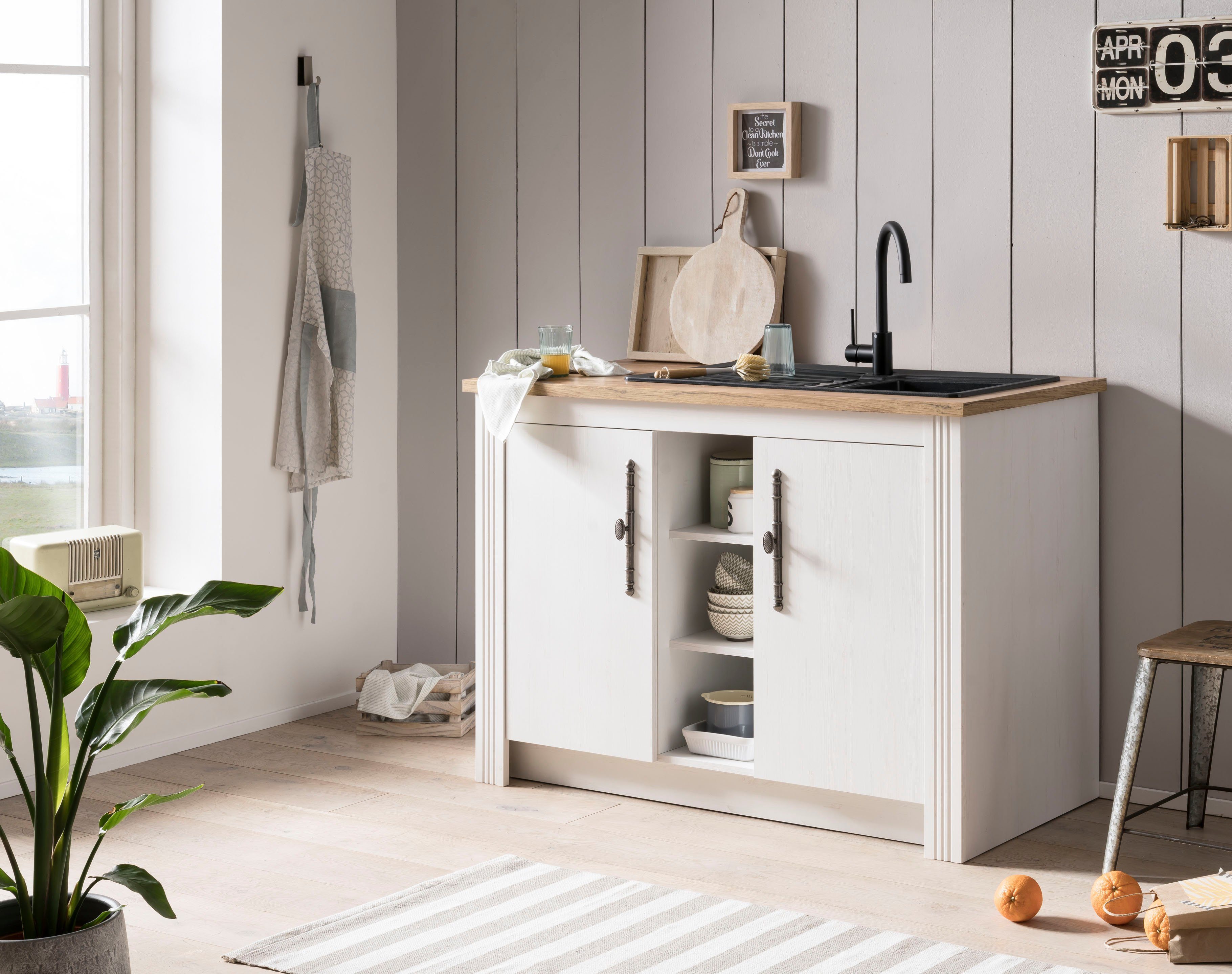 Kochstation Gootsteenkast KS-Westminster in romantische landelijke stijl, breedte 130 cm, exclusief by otto