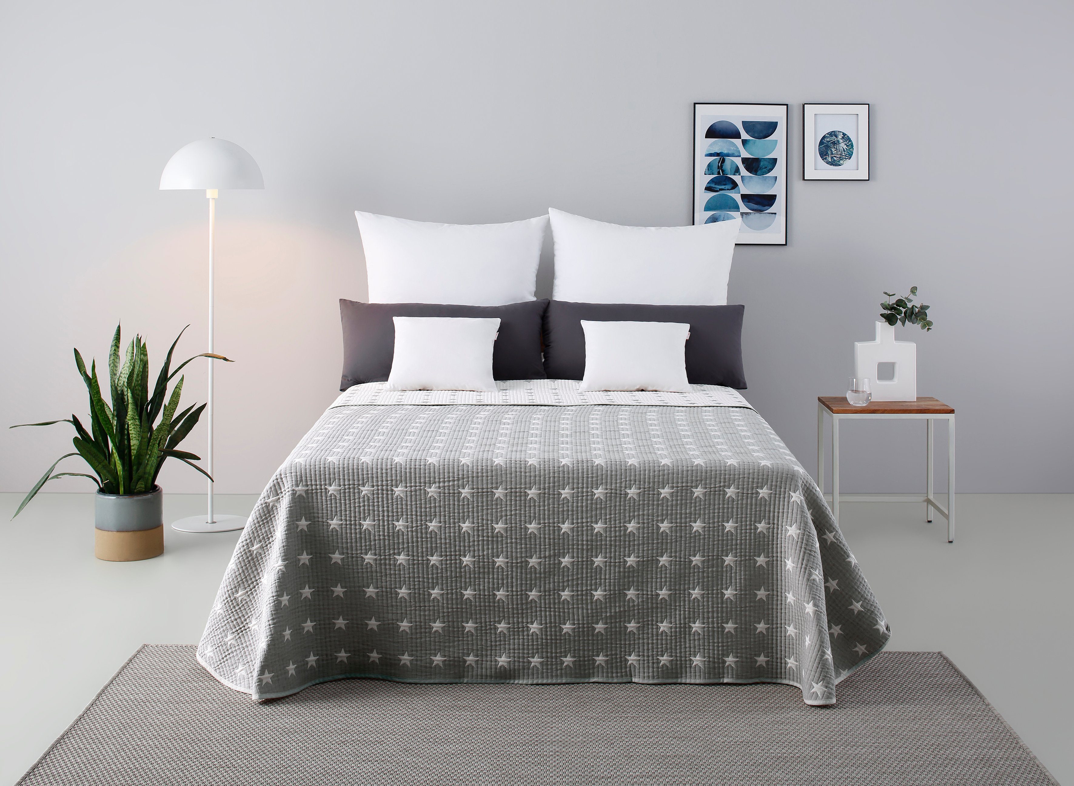 my home Sprei Yolanda gestikte sprei, voor kinderen en volwassenen in reversible-look, katoenmix, met lichte vulling, sterren spreien maat 140x210 cm