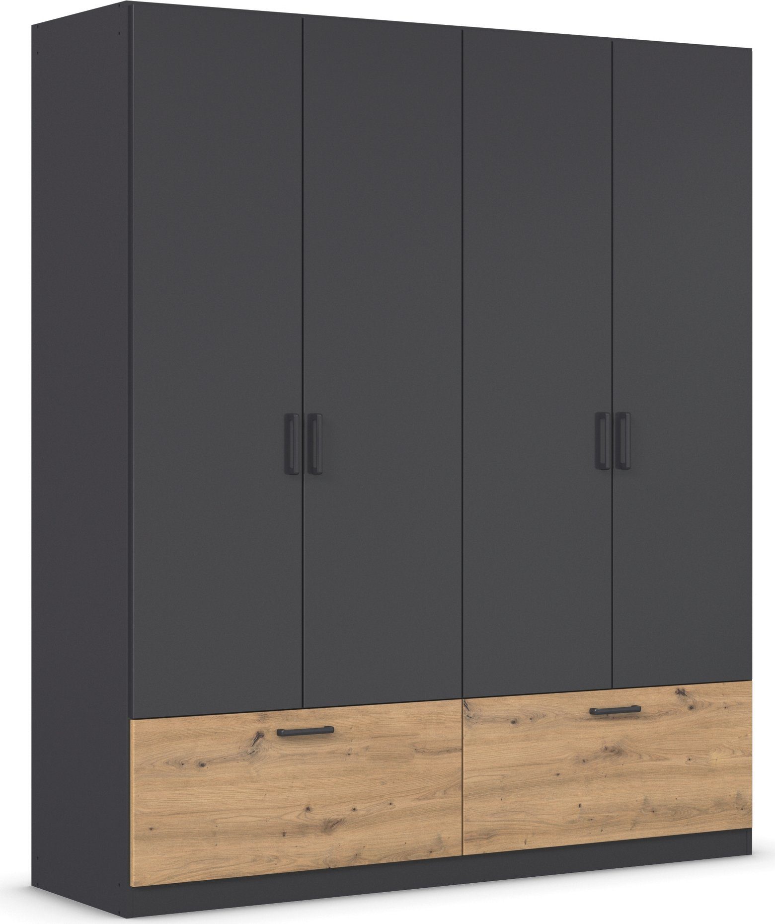 rauch Draaideurkast Kledingkast kast garderobe waskast BARI met lades en moderne greep in grijs metallic made in germany