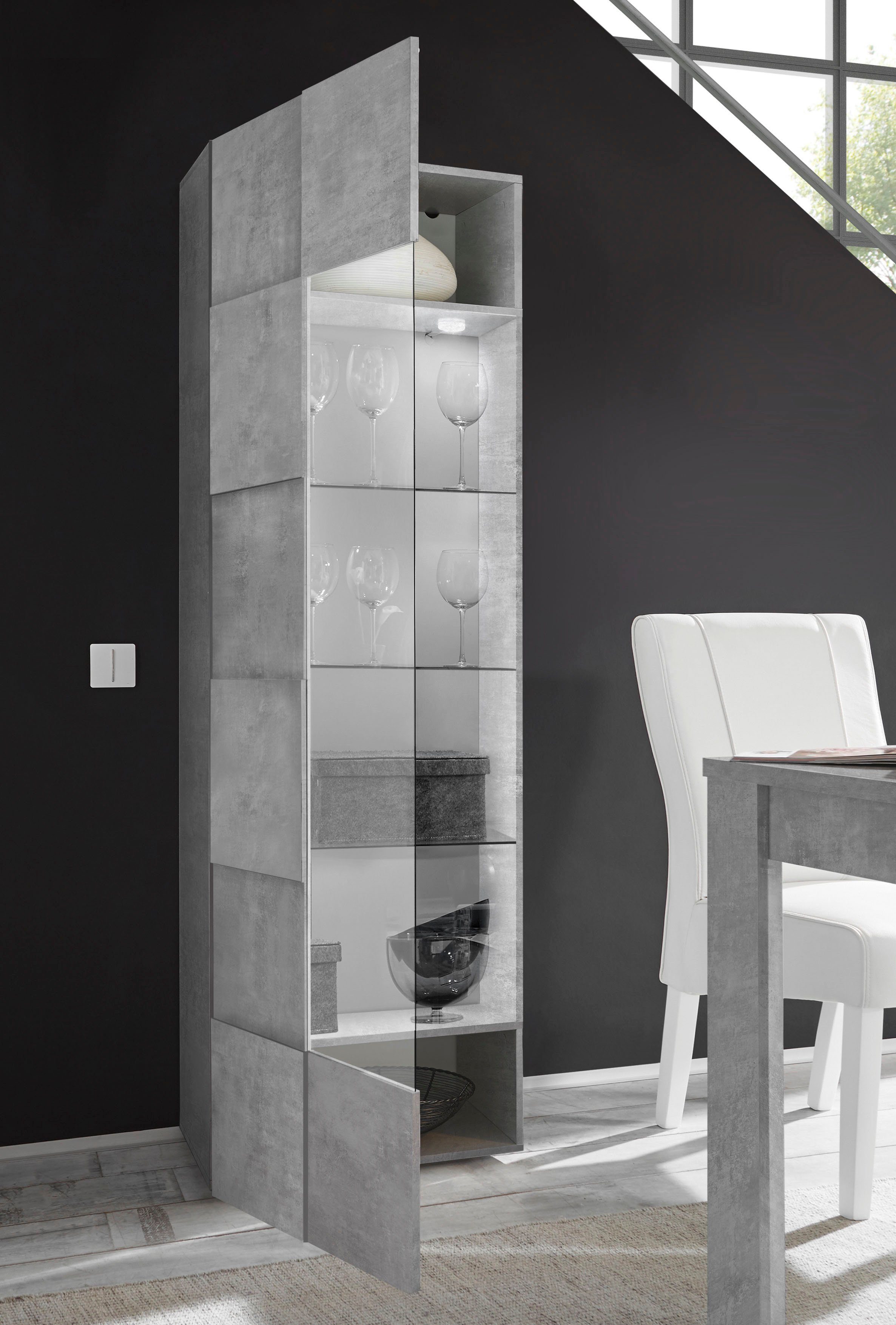 INOSIGN Vitrinekast Dama hoogte 187 cm, breedte 60 cm, opberg vitrine met 1 deur Staande vitrine - front in 3D-uiterlijk, veel opbergruimte, verschillende kleuren