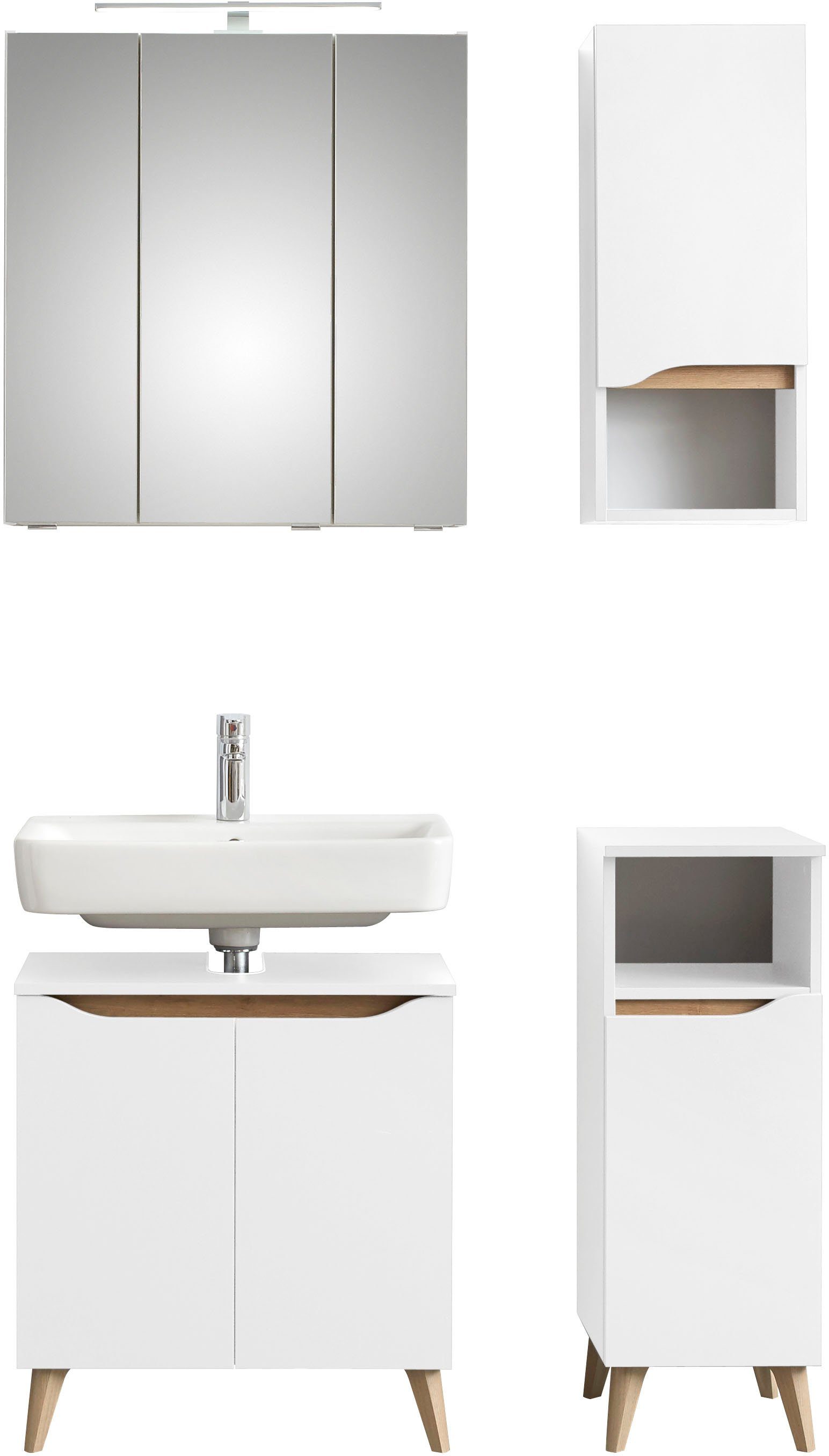 Saphir Badkamerserie Quickset 4-delig, wastafelonderkast met led-spiegelkast Onderkast, hangkast, incl. deurdemper, 7 deuren, bad-set (8-delig)